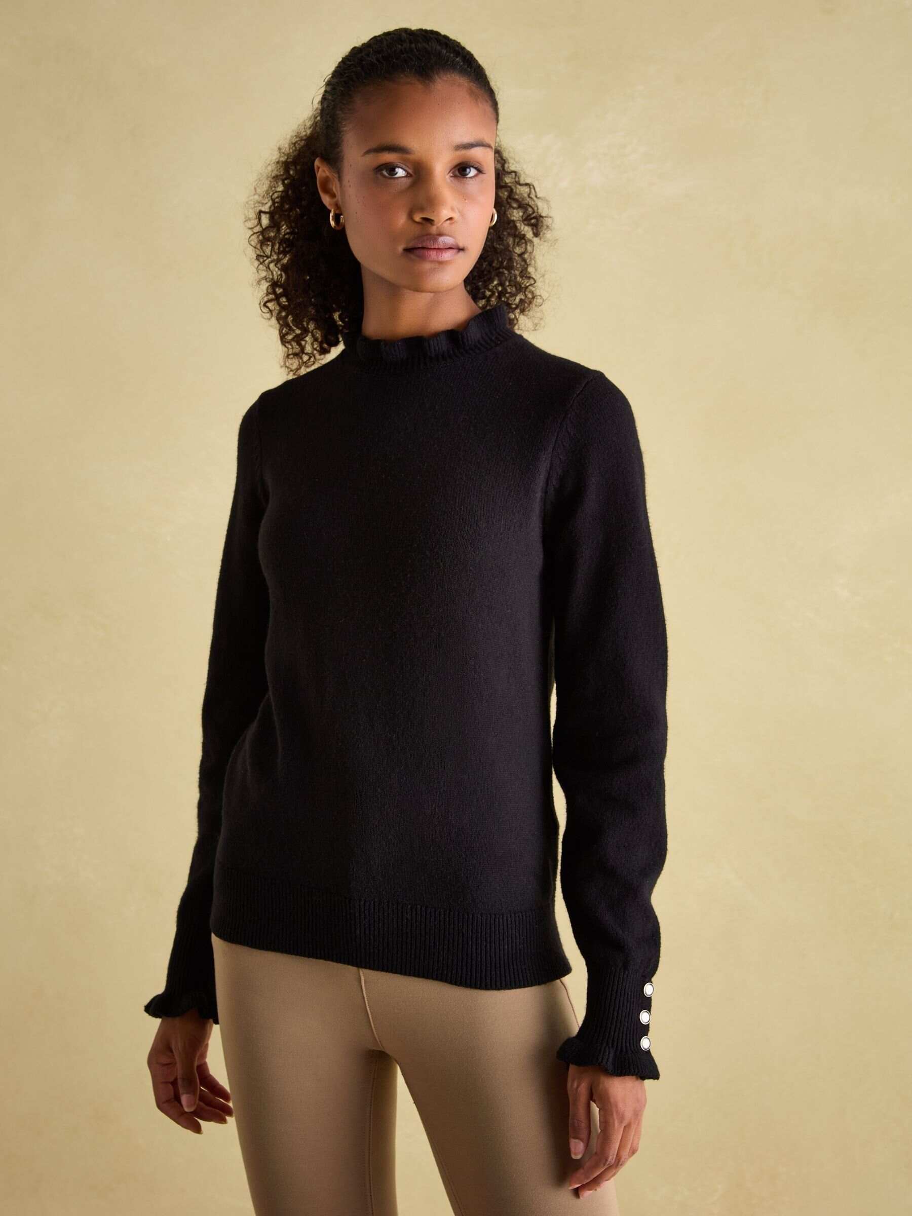 Edith Black Frill Neck Jumper