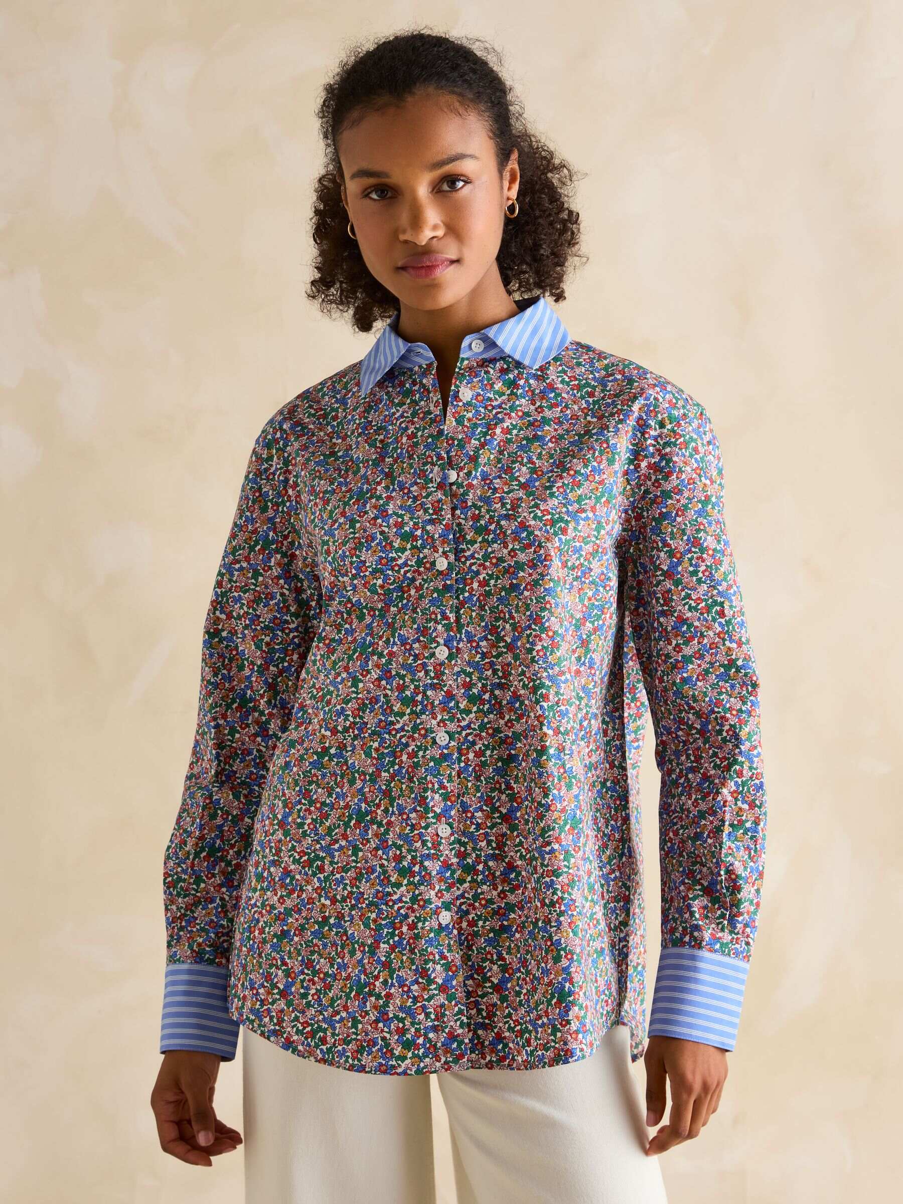 Amilla Ditsy Print Longline Relaxed Fit Shirt