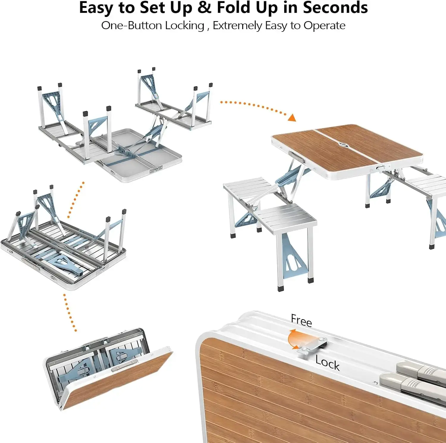 4 Ft Camping Picnic Table Set with 4 Seats