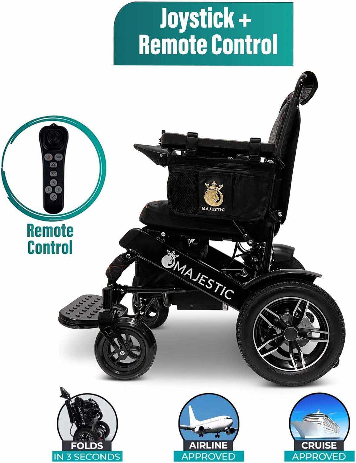MALISA Electric Wheelchair for Adults, Portable All Terrain Lightweight Wheelchairs, Foldable Motorized Power Wheel Chair, Leather Seat (17.5