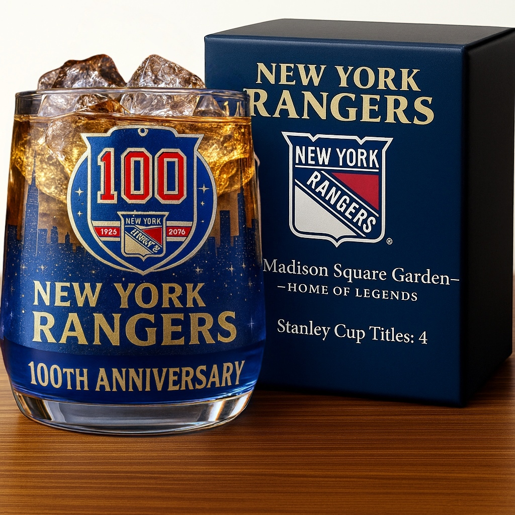 New York Rangers 100th Anniversary Whiskey Glass