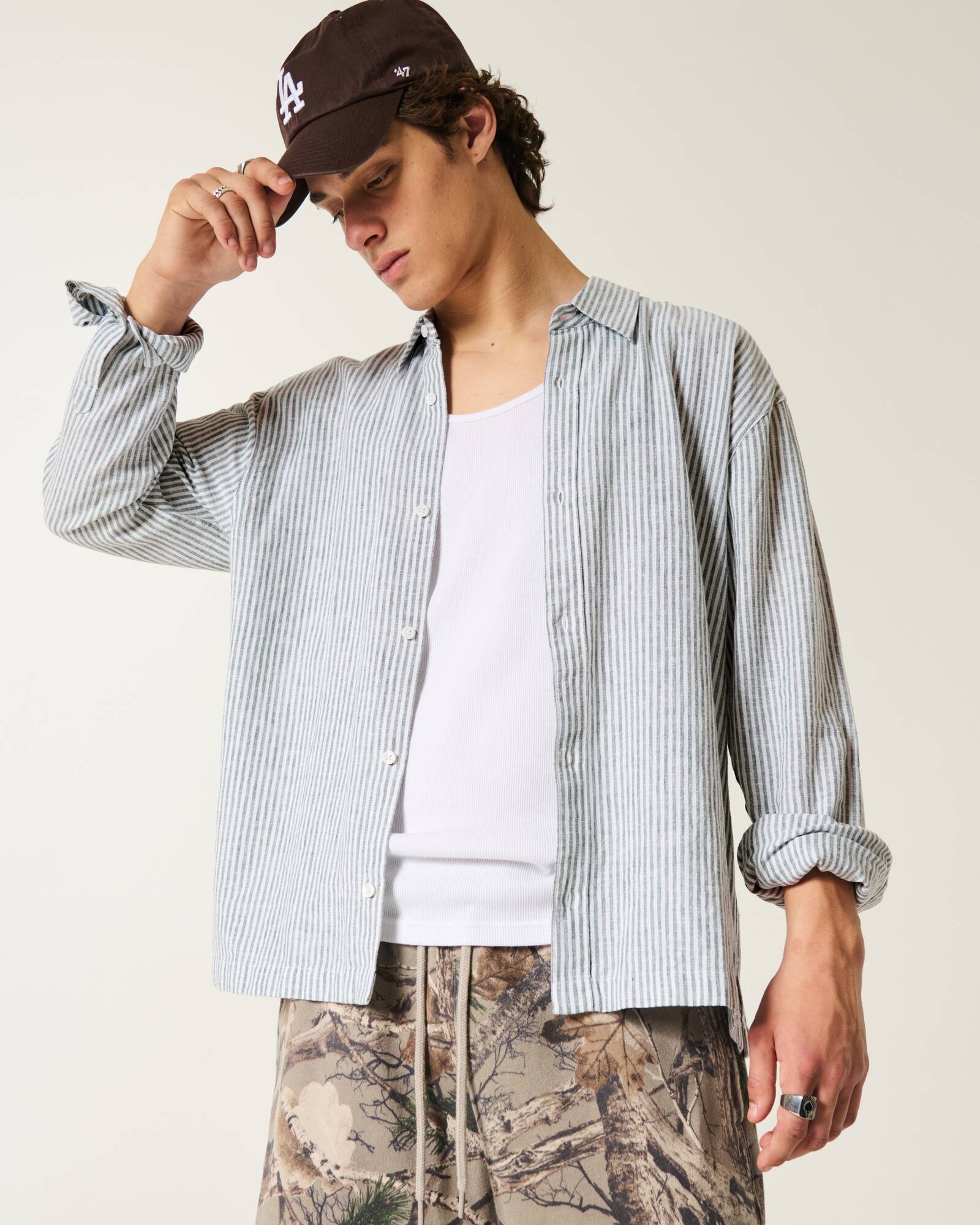 Linen-Blend Button-Through Shirt