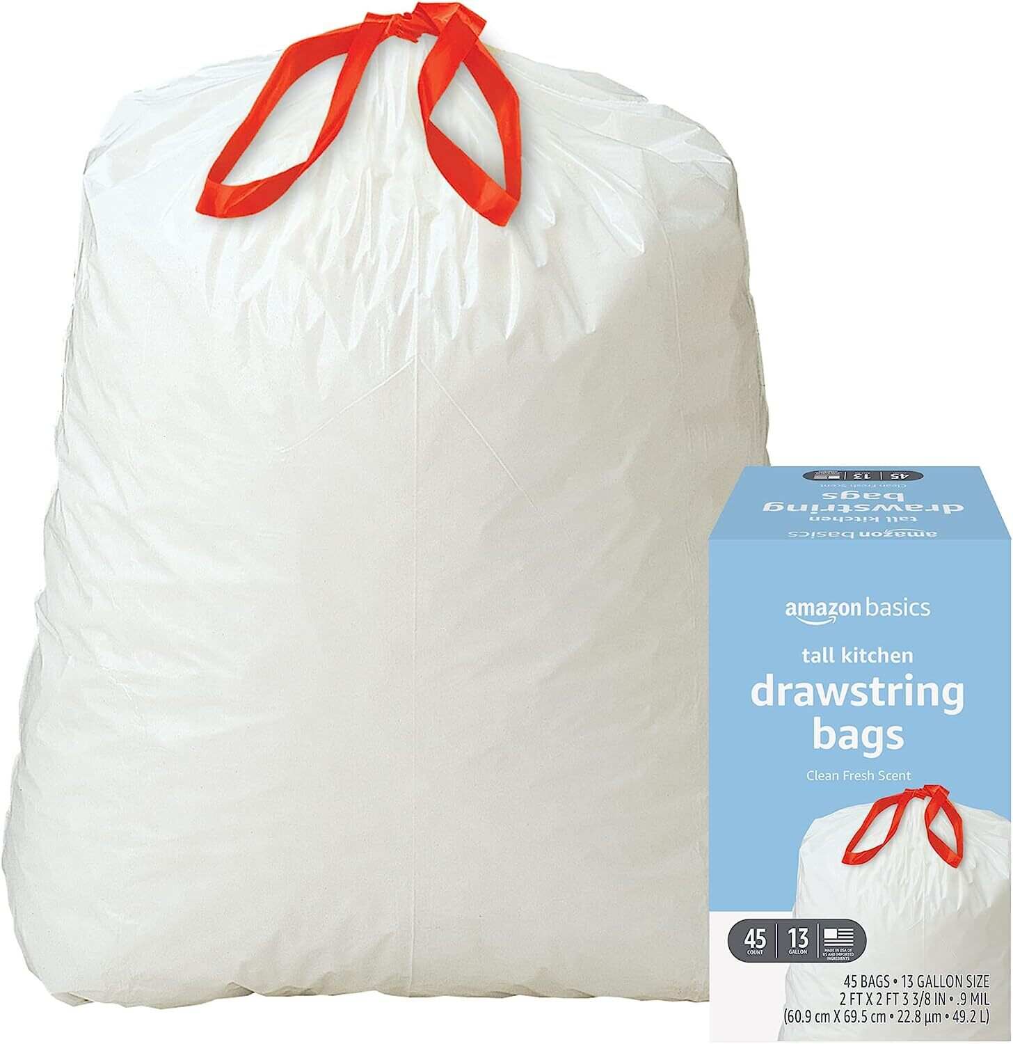 Tall Kitchen Drawstring Trash Bags, 13 Gallon, Unscented, 120 Count (Previously Solimo)