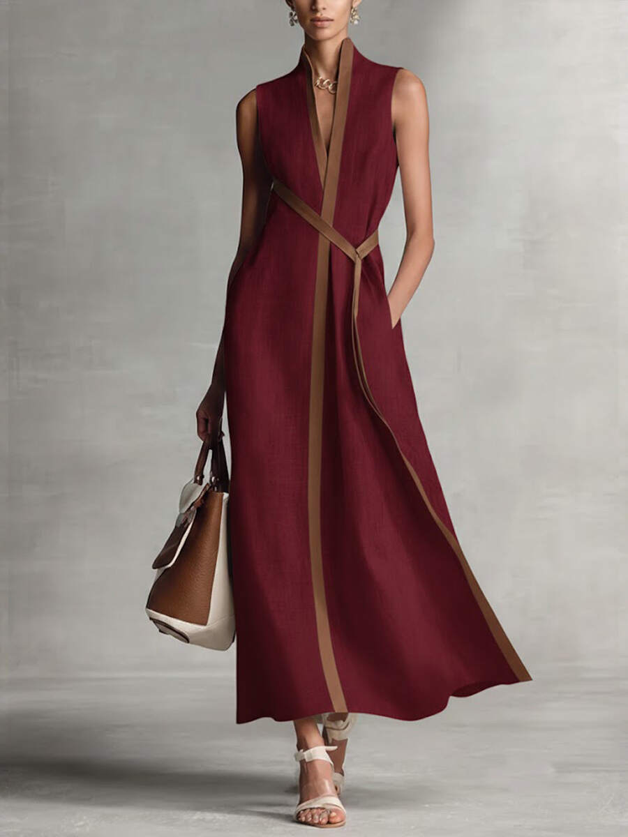 🔥Summer Arrivals🌟Women's Stand-up Collar Sleeveless Casual Loose Cotton And Linen Dress