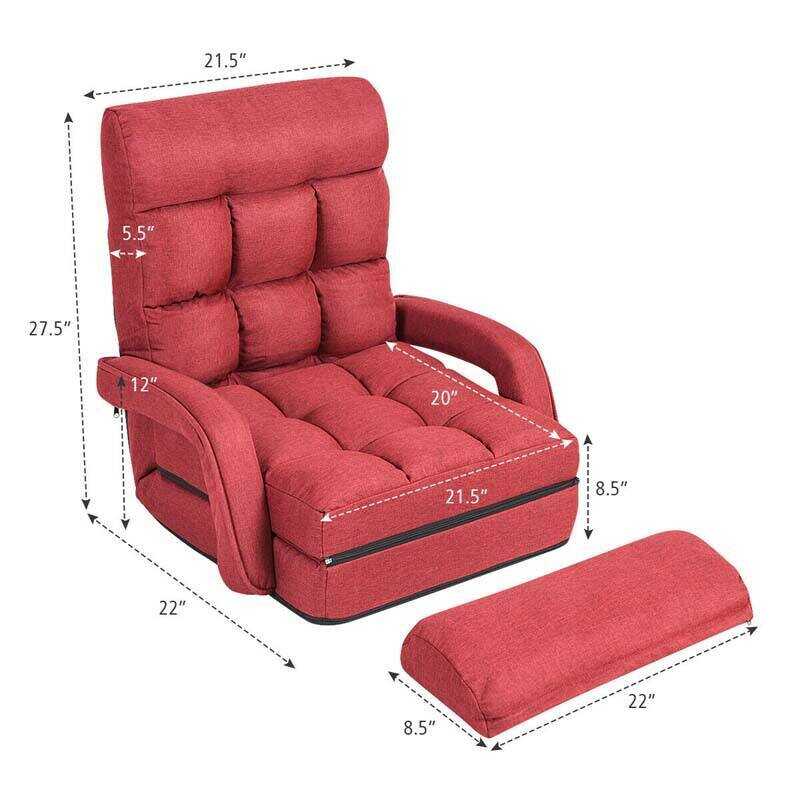 Foldable Massage Floor Chair Recliner, Single Lazy Sofa with Ergonomic Armrest, Adjustable 5 Backrest Positions & Detachable Mat