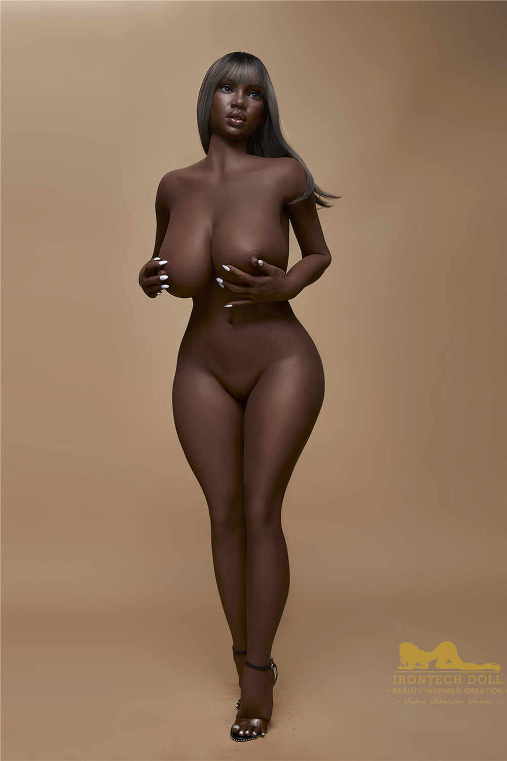 Irontechdoll 5ft25 / 160cm S33 Seeney Full Silicone Black Big Boob Fat Adult Love Sex Doll With Thick Thigh