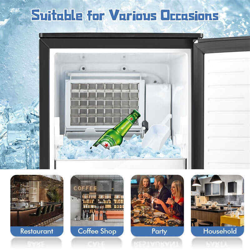 80 lbs/24H Commercial Undercounter Ice Maker Built-in & Freestanding Ice Cube Machine with Drain Pump & 25 lbs Capacity Ice Bin
