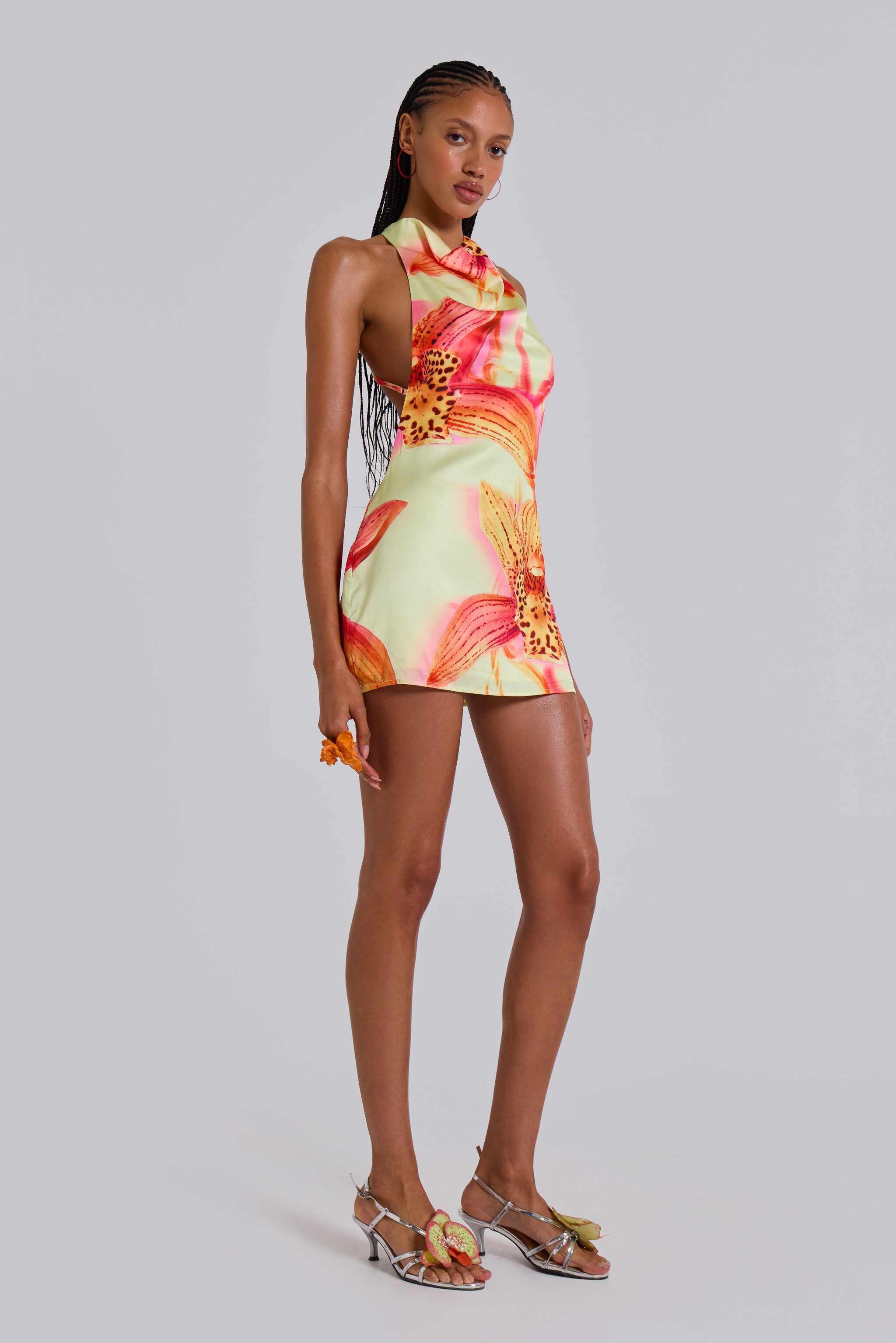 Lucia Backless Mini Dress With Flower Detail