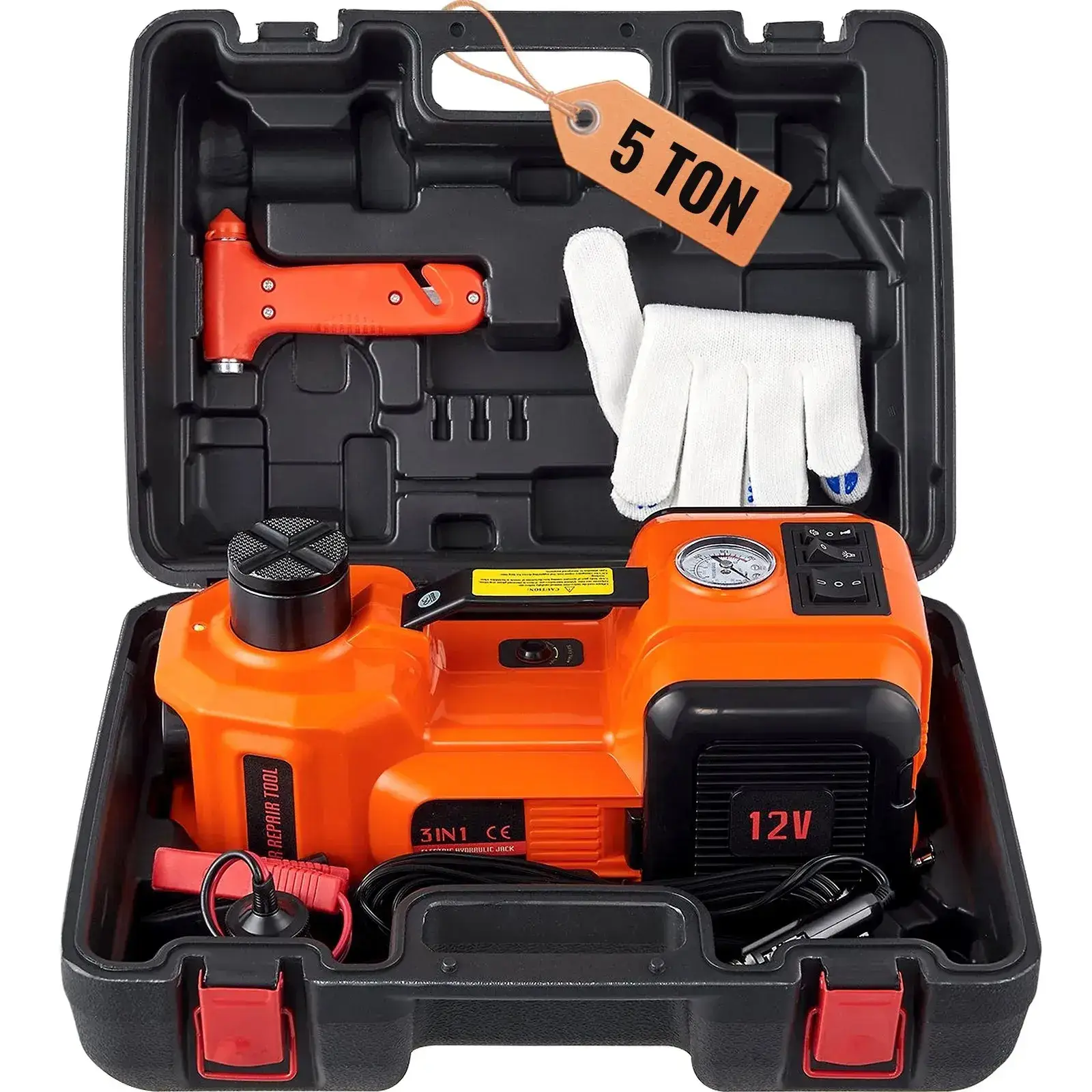 5 Ton Electric Hydraulic Car Jack Kit, Portable Auto Lift with Impact Wrench, Built-in Tire Inflator & LED Light, Tire Change Tool for Sedan SUV MPV Truck Garage & Roadside Repair
