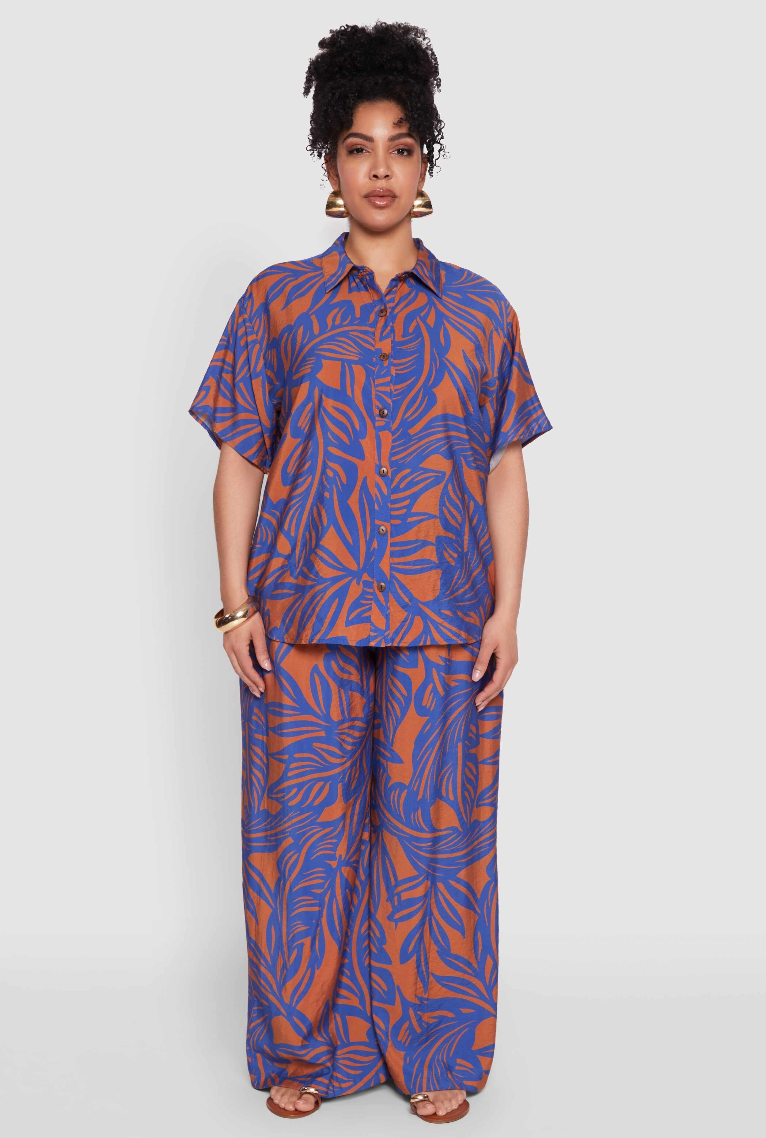Plus Size Leaf Print Blouse