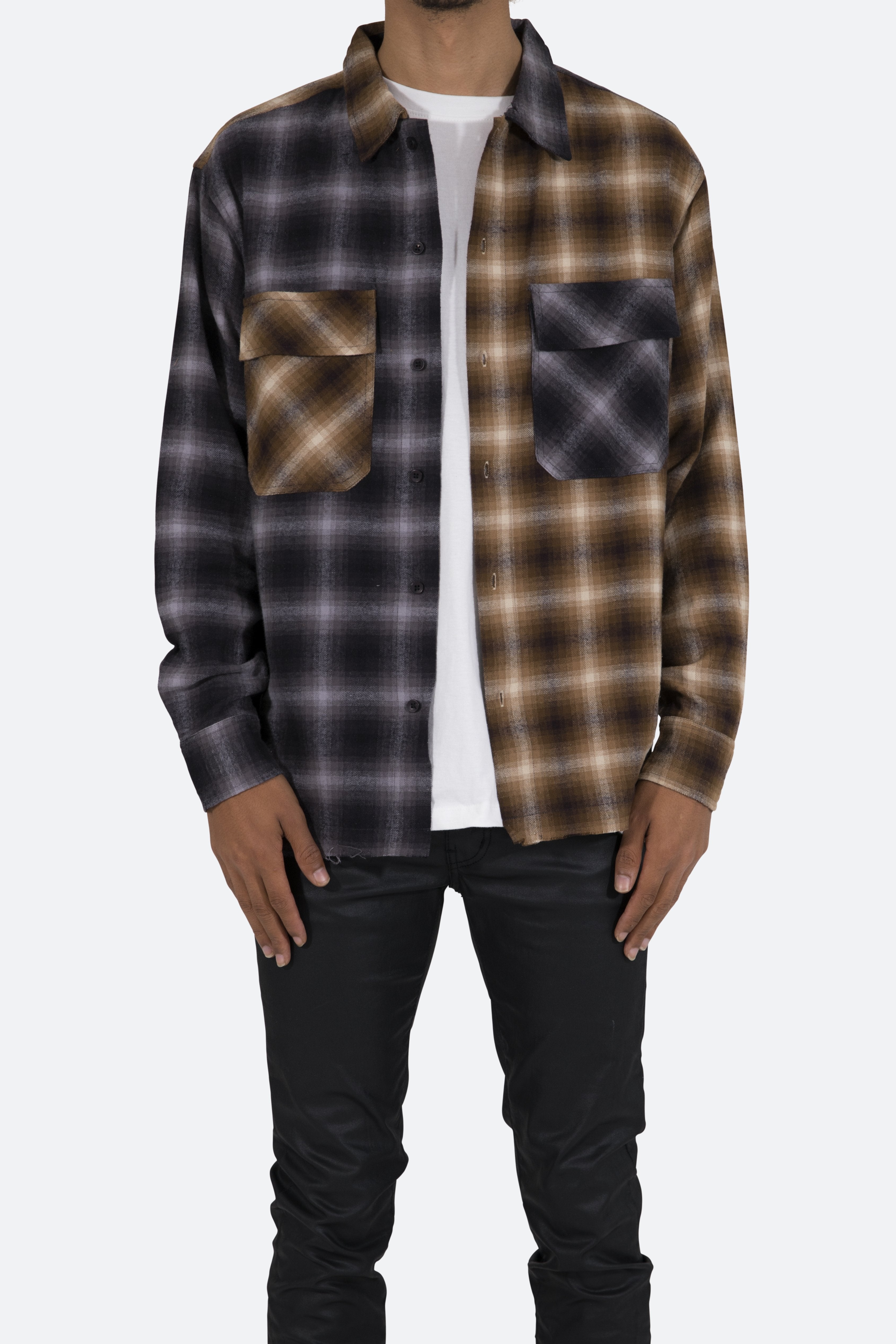 Mismatch Flannel Shirt - Brown/Grey