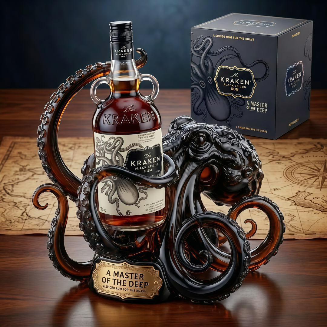 🦑 The Kraken Black Spiced Rum Limited Edition Commemorative 3D Sculpted Octopus Bottle Stand