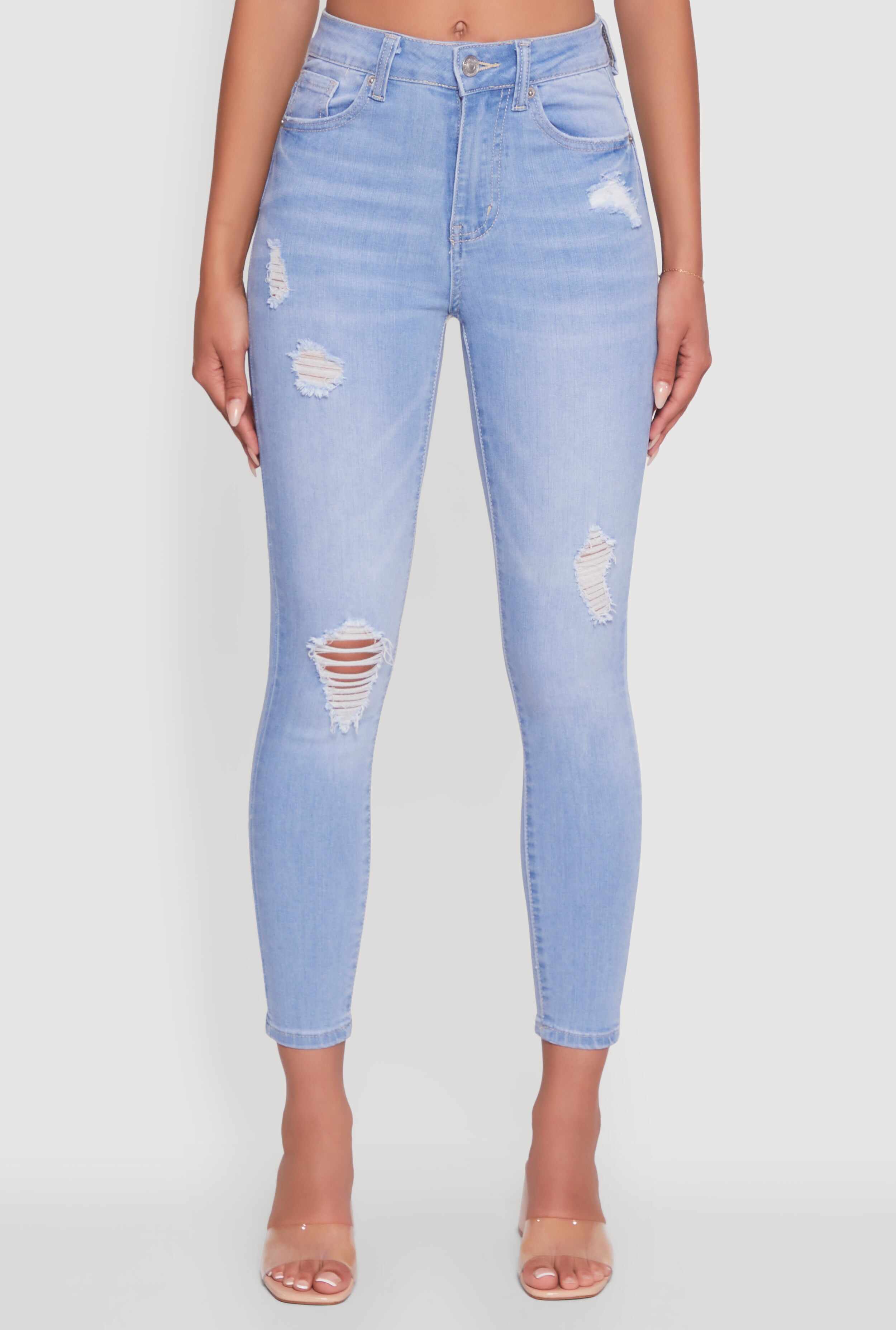 WAX High Waisted Distressed Stretch Skinny Jeans