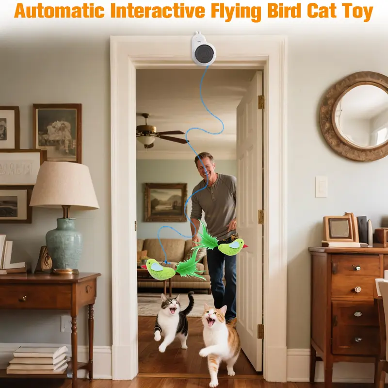 Interactive Cat Toy for Indoor Cats - Best Kitten & Adult Cat Enrichment Stimulation Toy with Electric Flying Bird Feather Wand