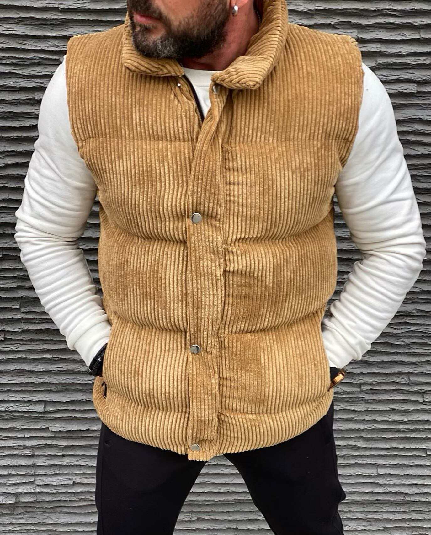 Men Solid Corduroy Sleeveless Coat