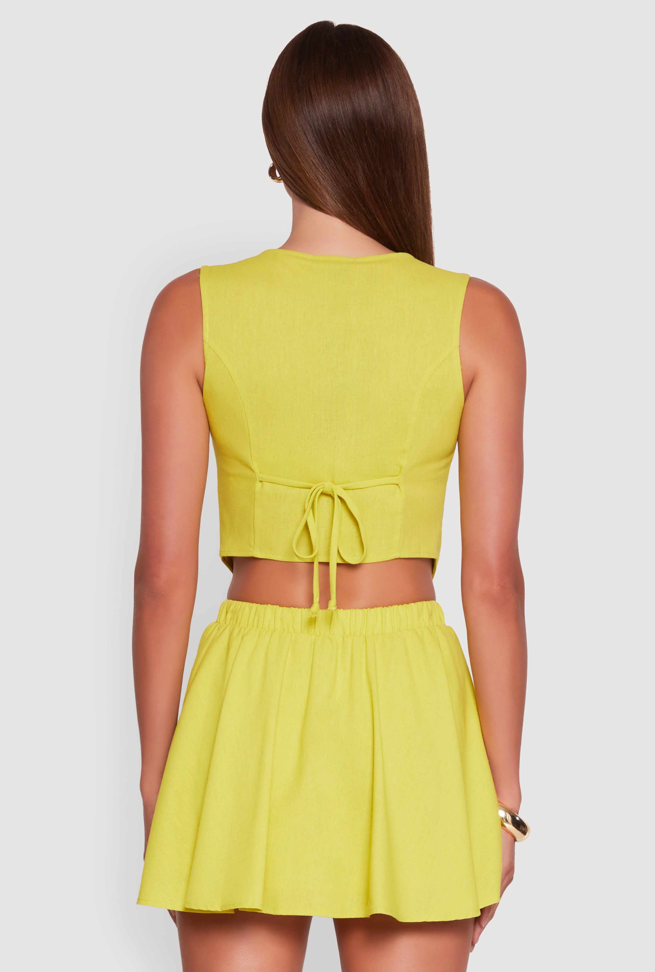 Faux Pocket Button Front Square Neck Vest