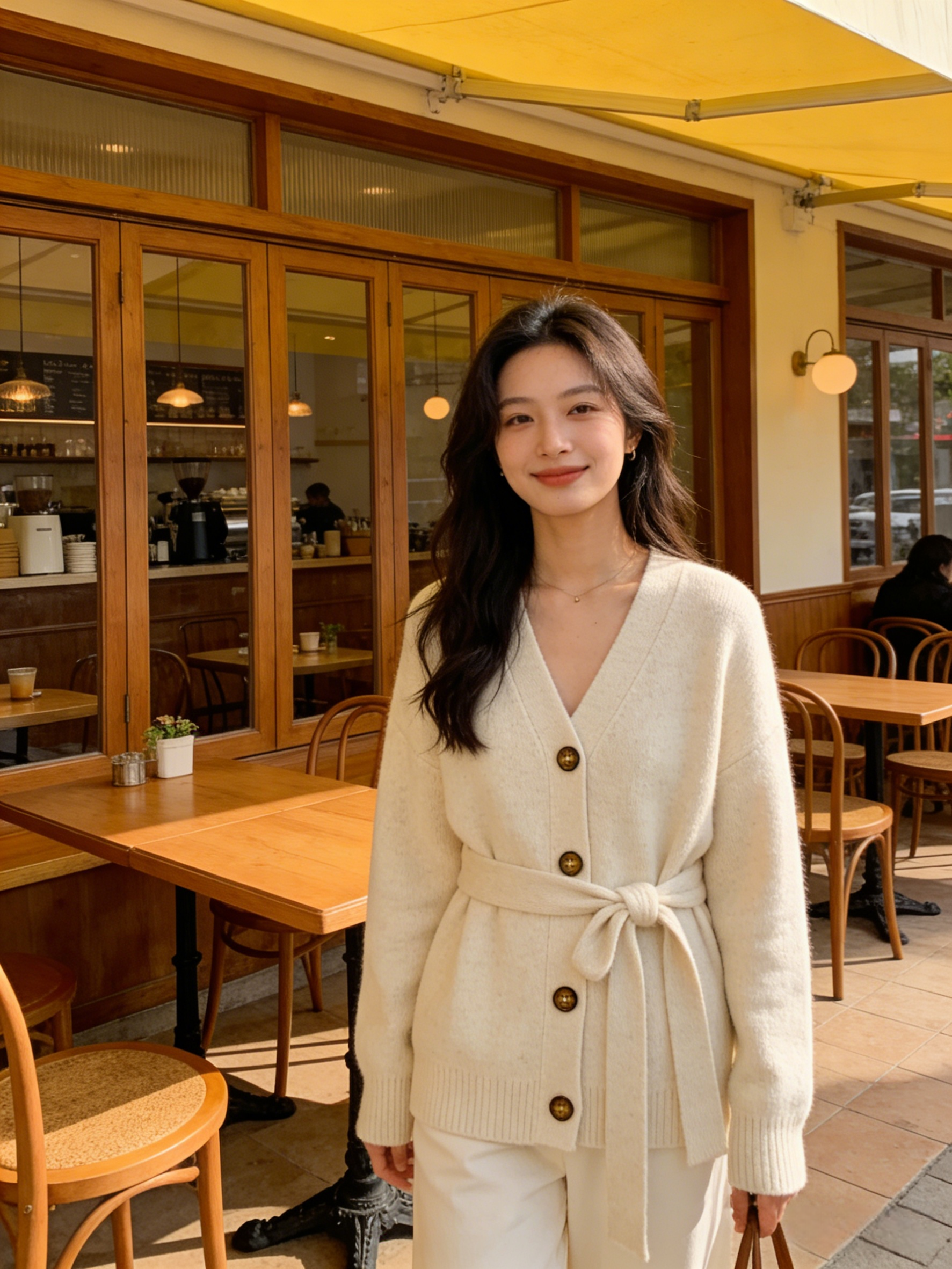 French Versatile V Neck Lace Up Button Woolen Cardigans Spring