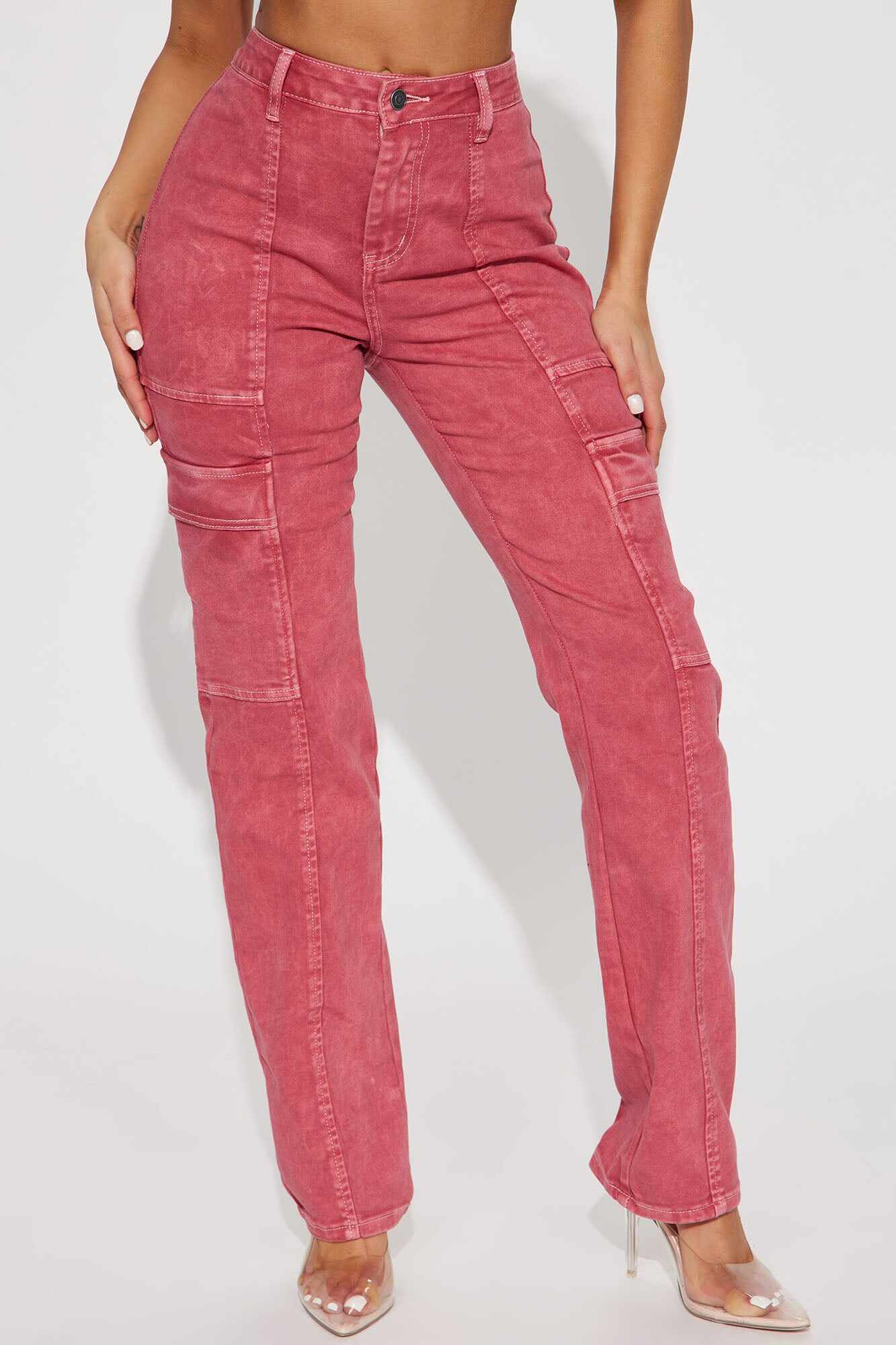 Step To It Stretch Utility Jeans - Red