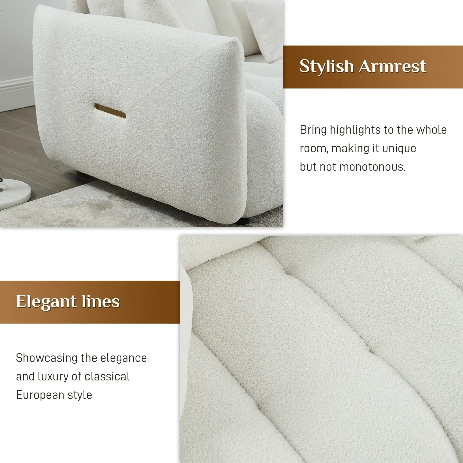 Ouyessir Overstuffed Upholstered Deep Seat Soft Fabric Sofa with 3 Pillows