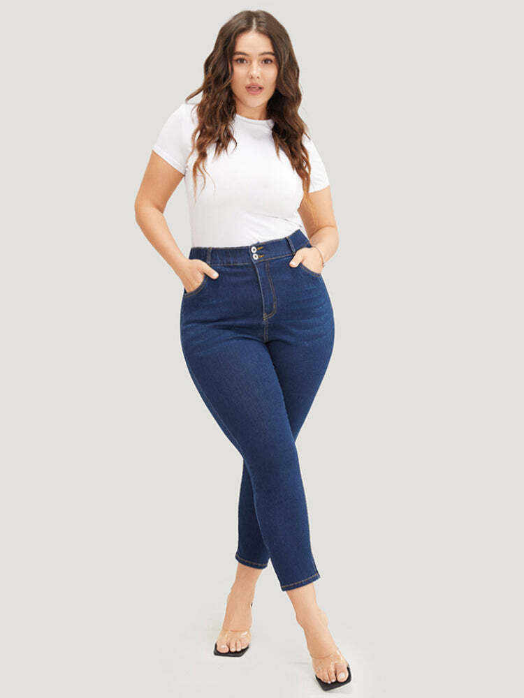 Skinny Very Stretchy High Rise Dark Wash Elastic Waist Jeans