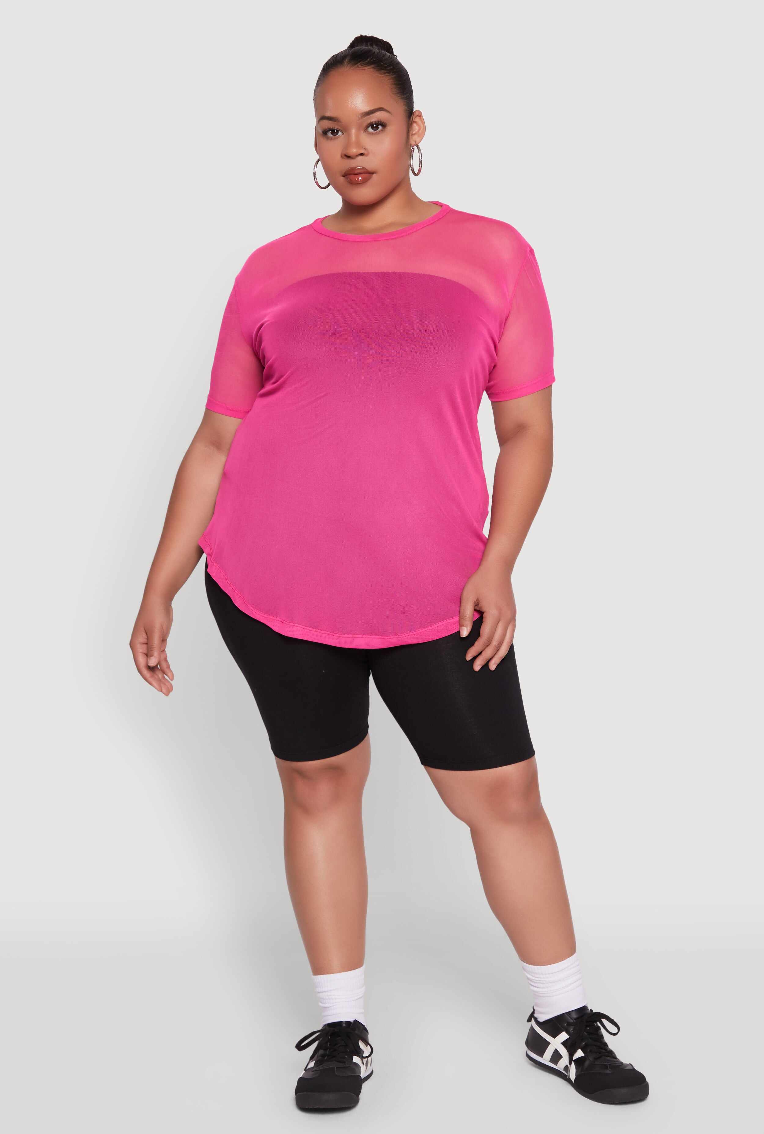 Plus Size Mesh Crew Neck Tunic Top