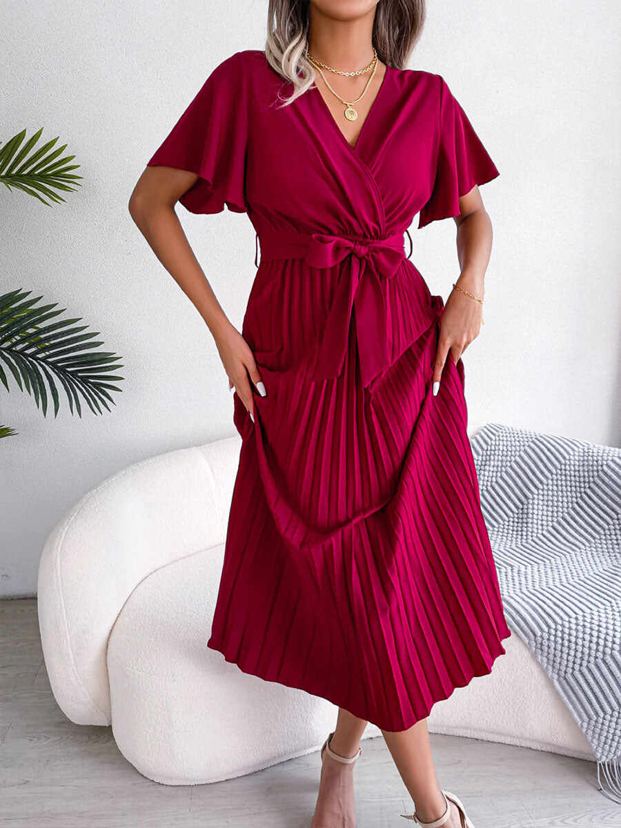 🔥Summer Arrivals🌟Women's Casual Cross V-neck Ruffled Pleated Dress