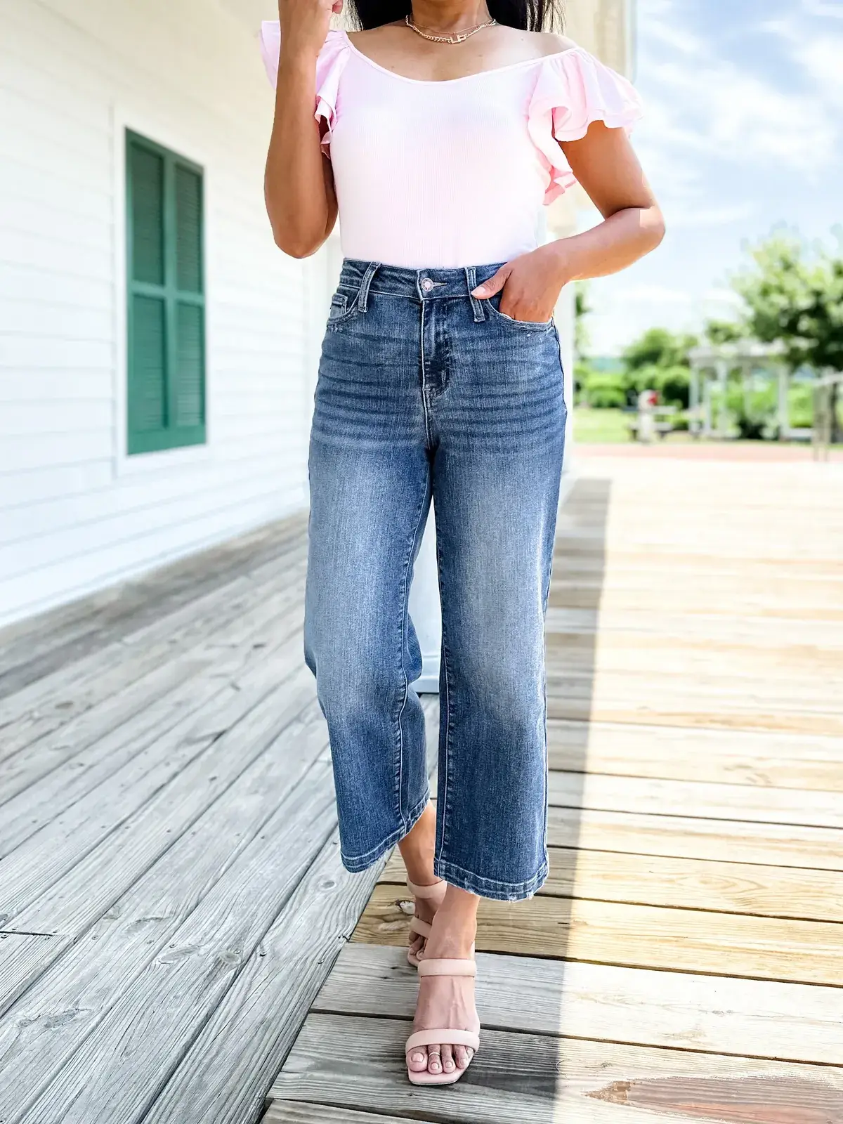 🔥Hot Sales🔥Look at Me Now High Rise Vintage Wash Crop Wide Leg Jeans