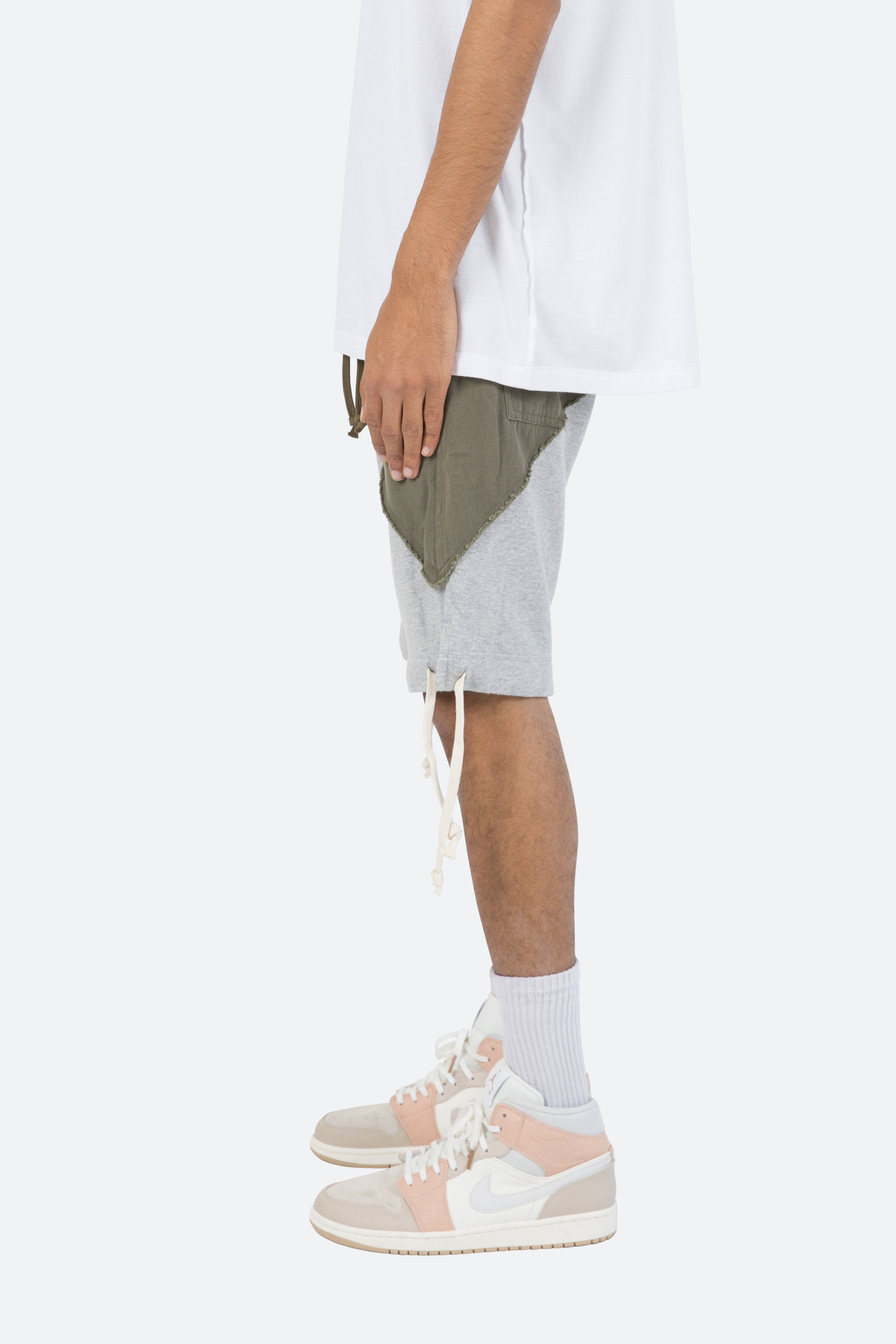 Paneled Sweatshorts - Olive/Grey