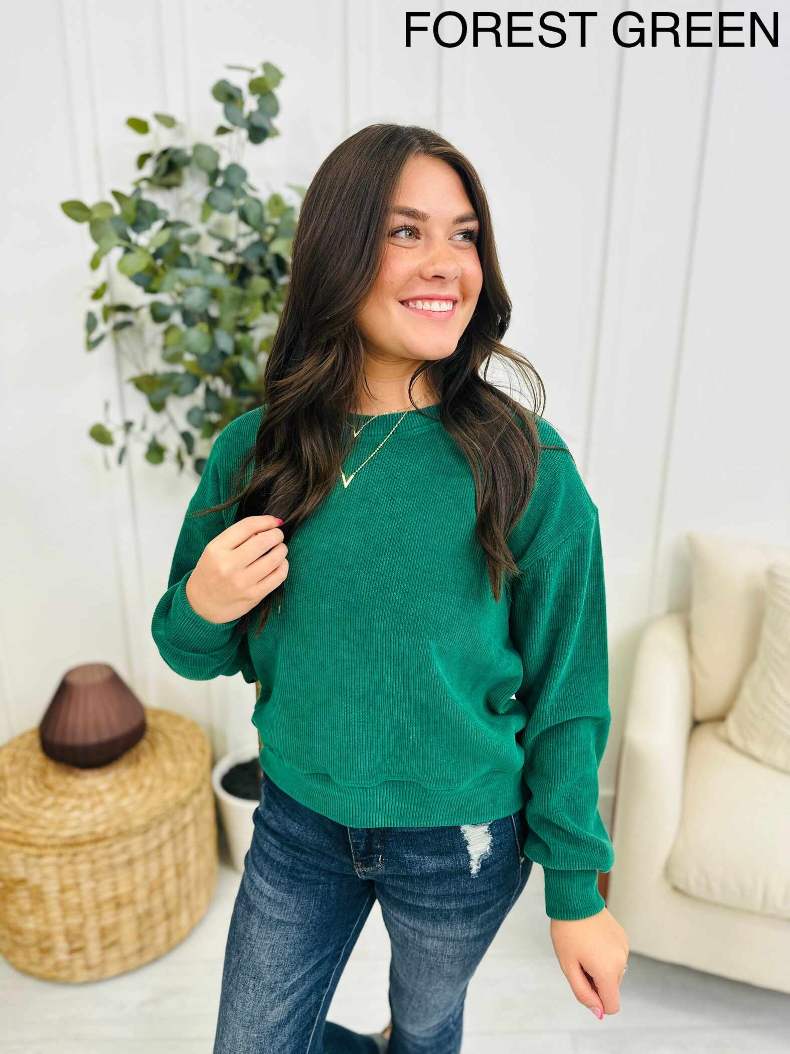 Relaxed Ribbed Corduroy Long Sleeve Top- Multiple Colors!