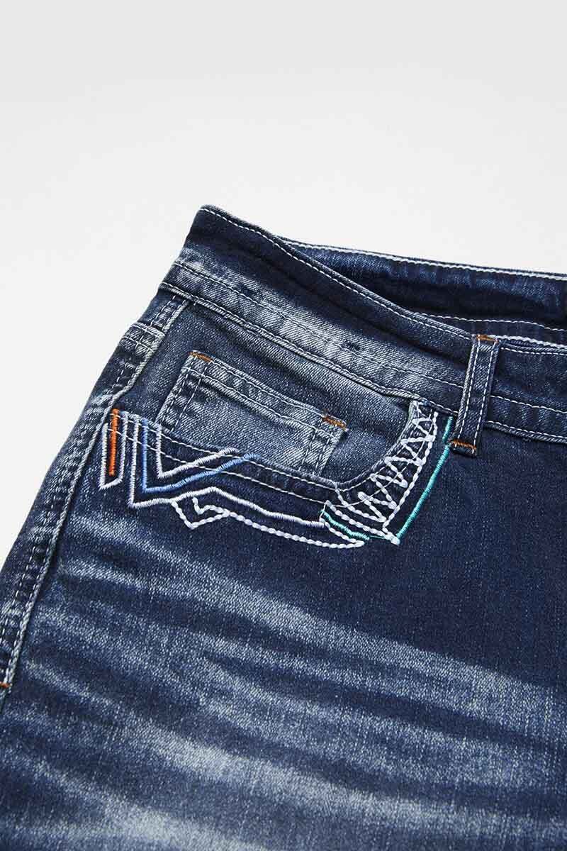 Embroidered Wash High Stretch Low Waist Capri Jeans