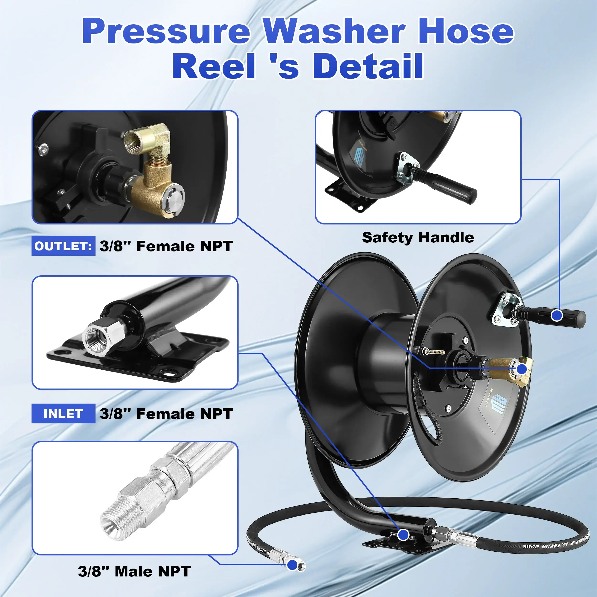 Pressure Washer Hose Reel 100 ft 3/8