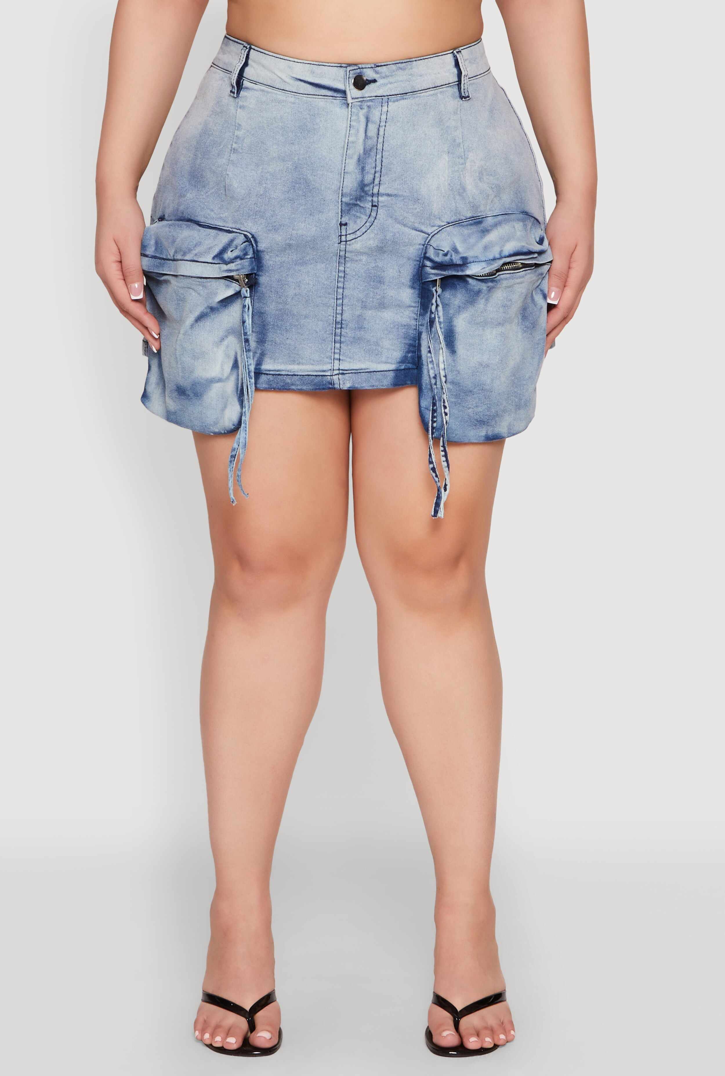 Plus Size Spoon Jeans Oversized Cargo Pocket Skirt