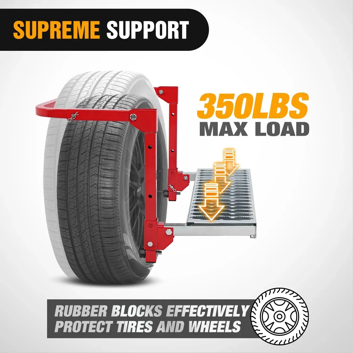 Folding Heavy Duty Tire Step for Truck SUV and RV, Non-Slip Steel Surface, Adjustable to Fit Tire from 10” to 15” Rated up to 350 Lbs,Easy to Install and Adjust Red Maximum Weight Capacity Portable