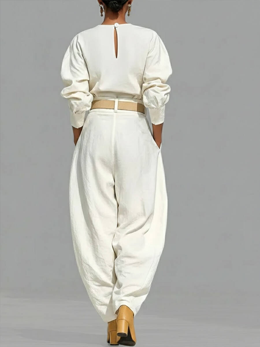 🔥Summer Arrivals🌟Casual Linen And Cotton Crew-neck Shirt And High-waisted Tapered Trousers Two-piece Set.