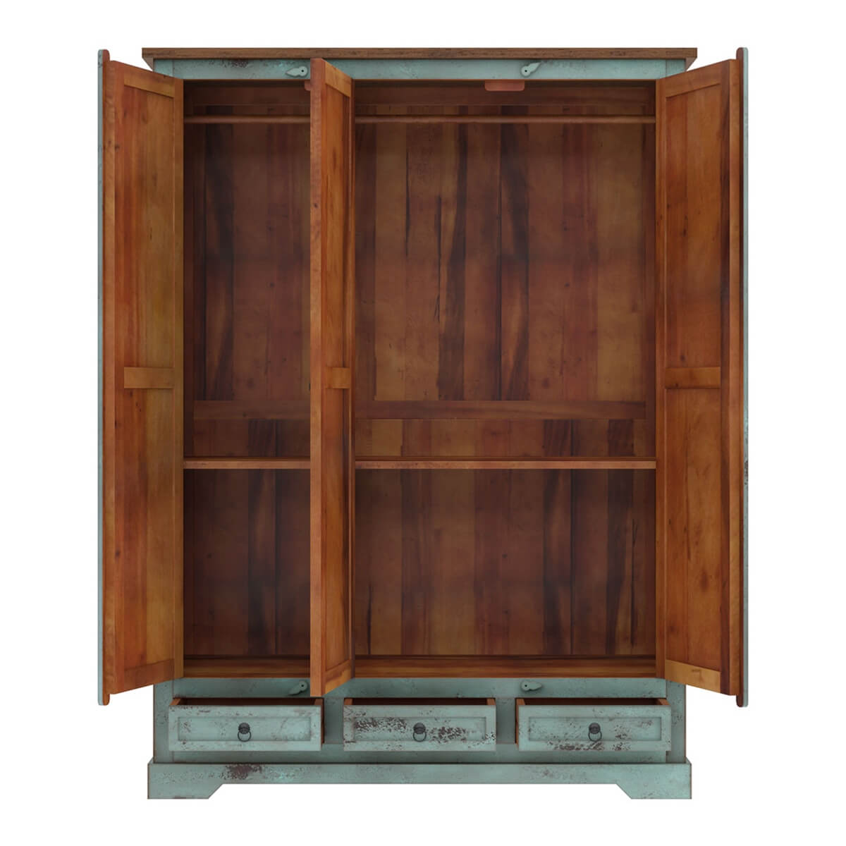 Scranton Two Tone Solid Wood Armoire Wardrobe with Hanging Rod & Shelves