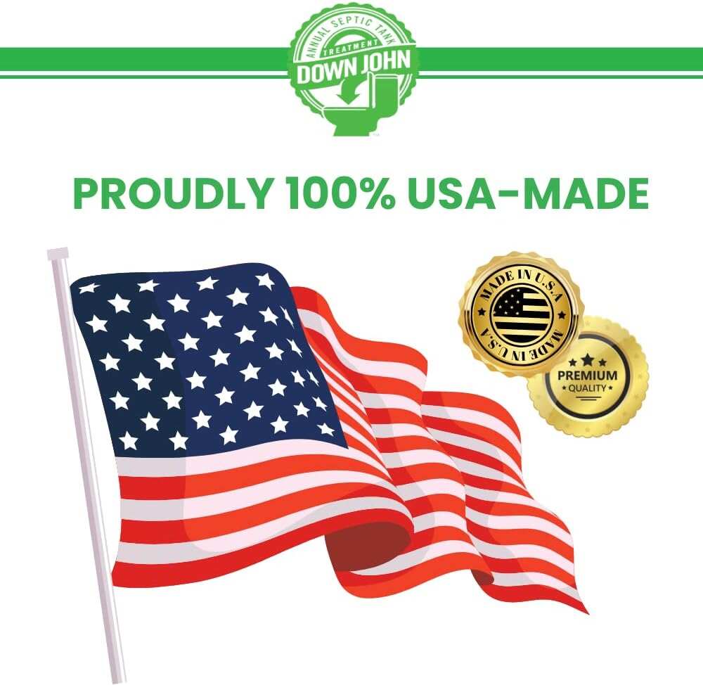 Down John (Once-A-Year) Septic Tank Treatment | 1 Year Supply | 3-Part Concentrate Live Bacteria, Carbon & Enzyme Treatment | Odor Neutralizer | Cleans Septic Lines & Improves Drain Field Absorption