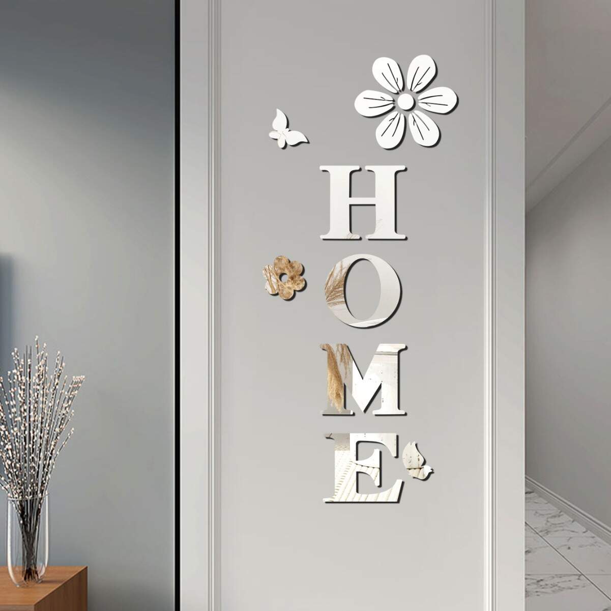Acrylic Mirror Wall Stickers Flowers Home Decoration Letters Soft Mirror Self-adhesive Wall Stickers