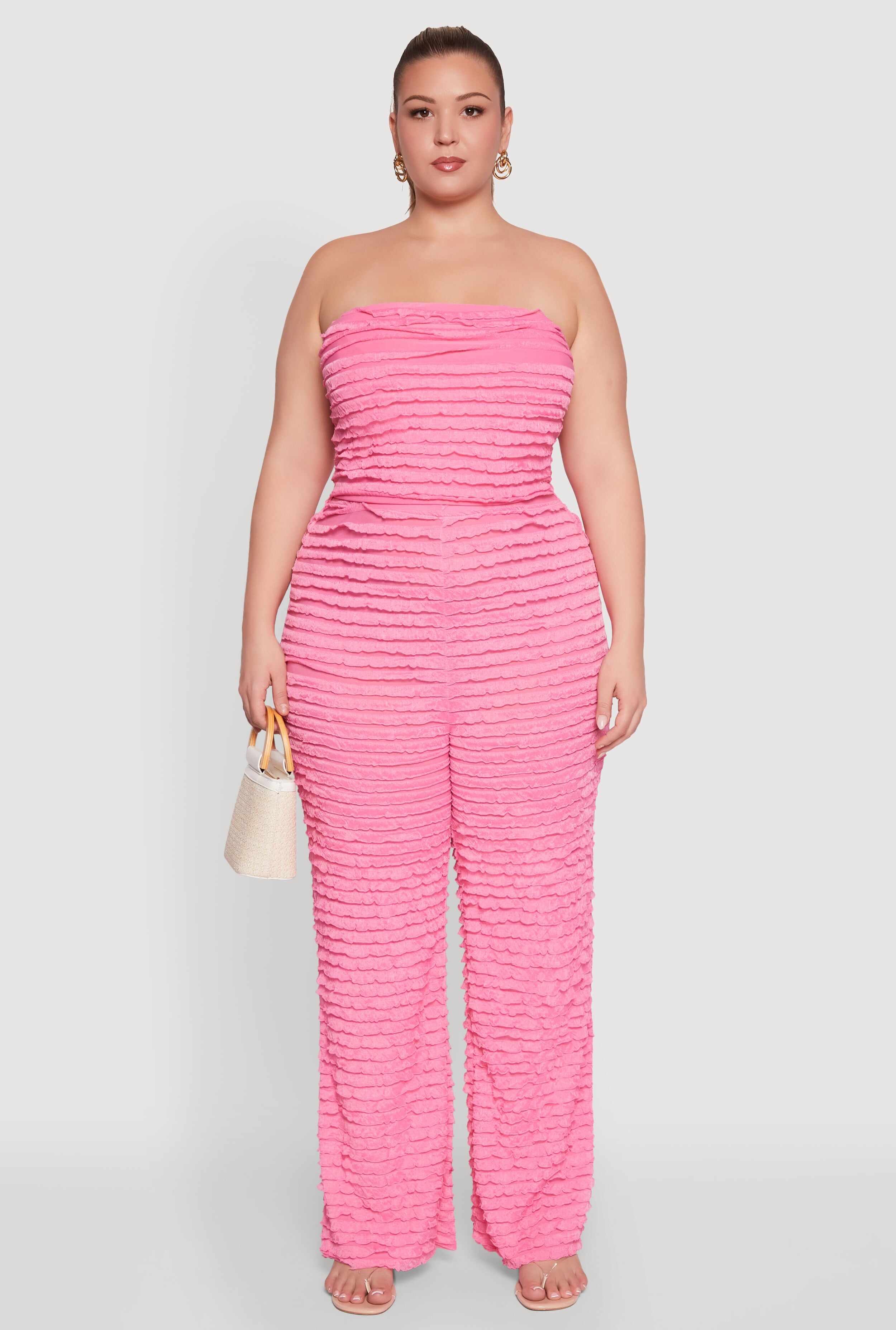 Plus Size Lettuce Edge Mesh Tube Top
