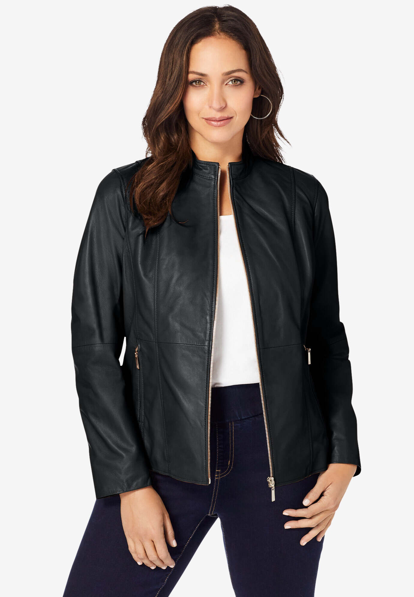 Zip Front Leather Jacket