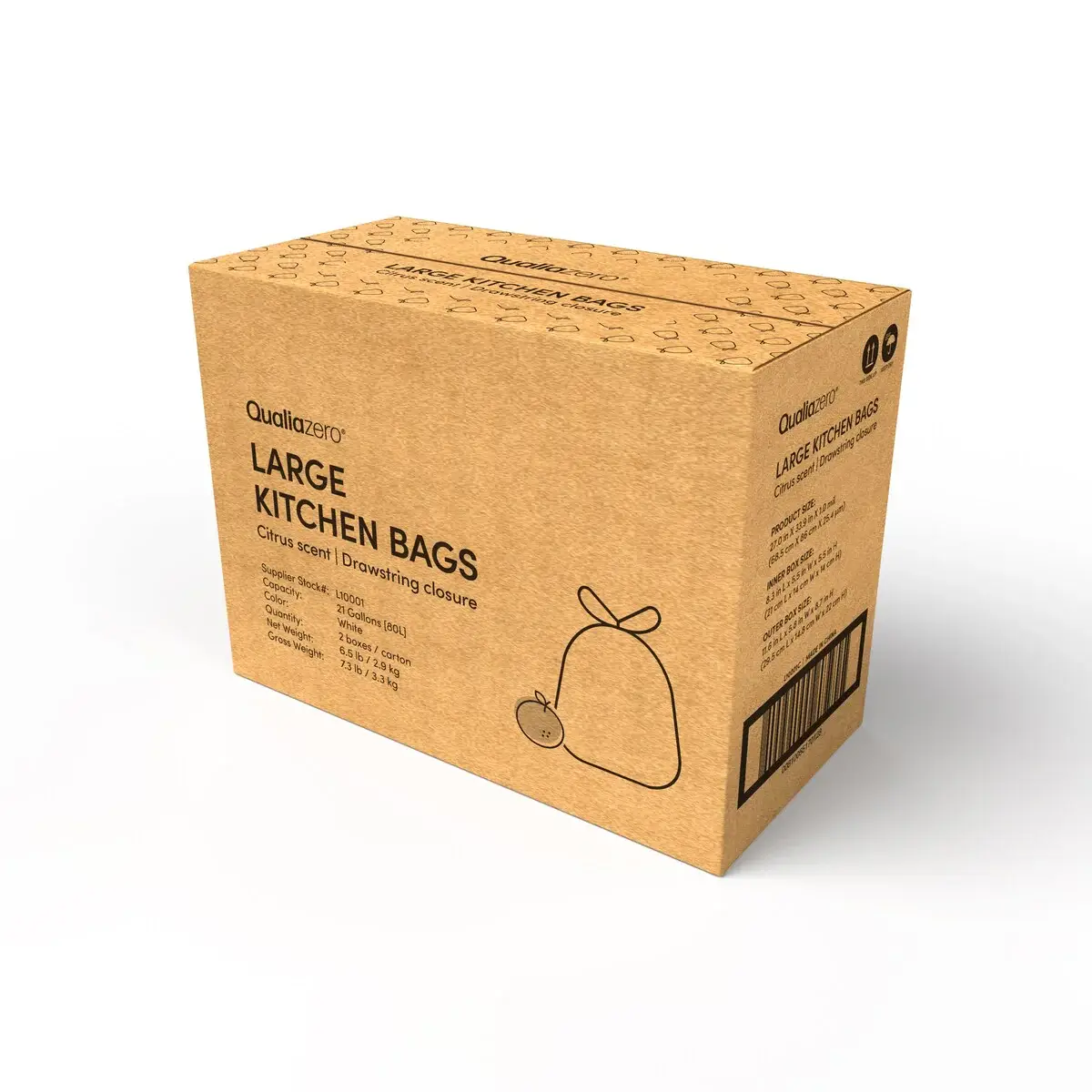 Qualiazero 21 Gallon Drawstring Trash Bag - 45 Bags - Scented or unscented