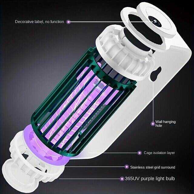 Mosquito Trap Electric USB Portable Silent Killer Lamp Electric Bug Zapper Inhalation Mosquito Killer Lamp Household Outdoor Rechargeable Mosquito Trap Wall Mountable Desktop Friendly