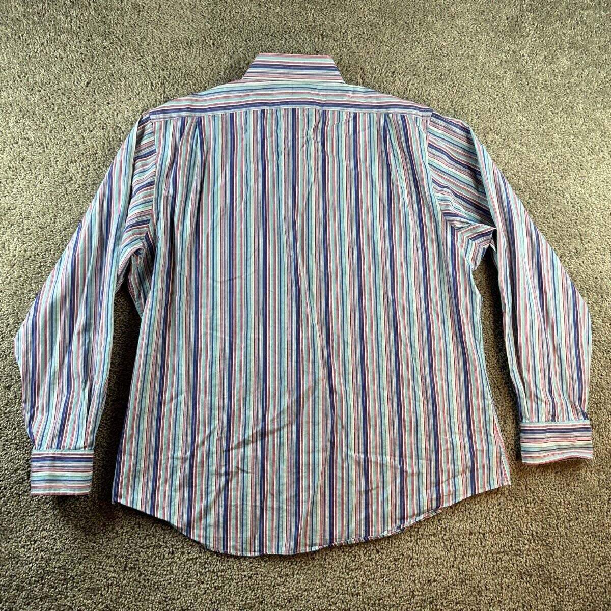 Men's Casual Western White Blue Striped Long Sleeve Shirt