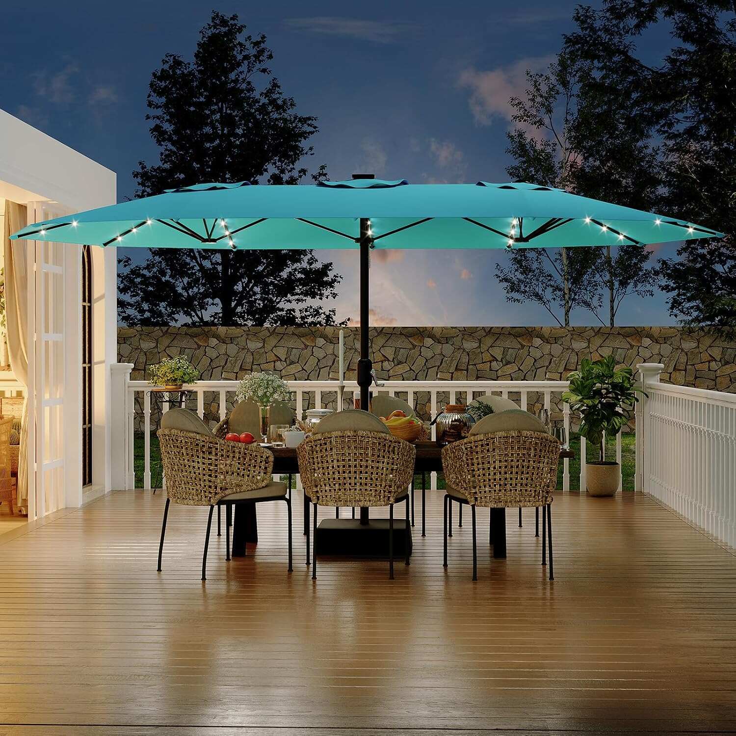 15 ft Rectangular Patio Umbrella with Base Included