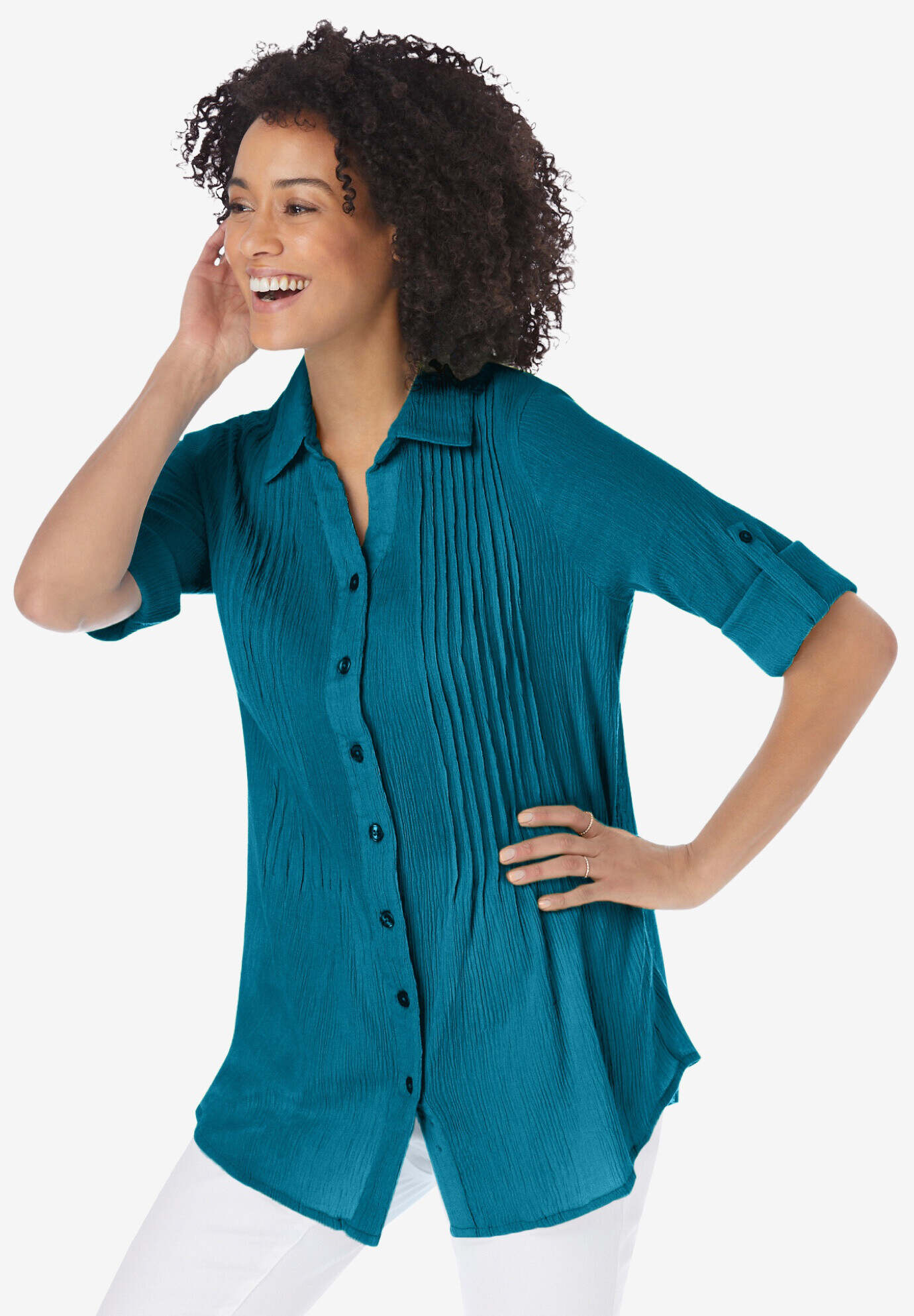 Pintucked Button Down Gauze Shirt