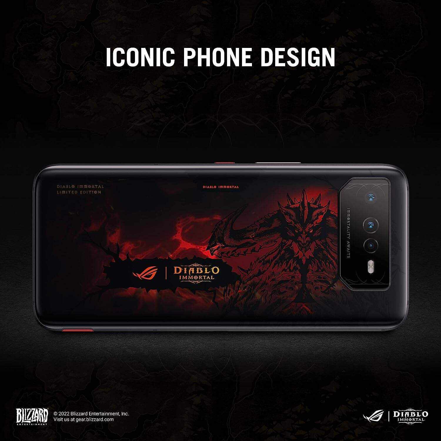 ASUS ROG Phone 6 Diablo Immortal Edition Cell Phone, 6.78” FHD+ 2448x1080 165Hz, 6000mAh Battery, 50MP/13MP/5MP Camera, 12MP Front, 16GB RAM, 512GB Storage, 5G LTE Unlocked Dual SIM, AI2201-16G512G-DB