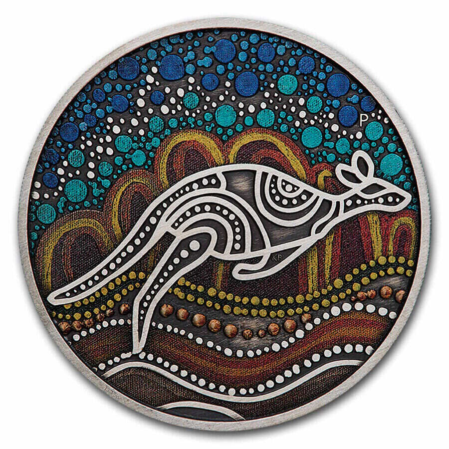 2023 Australia 2 oz Silver Colorized Kangaroo Yongka (Antiqued) - SKU#279333