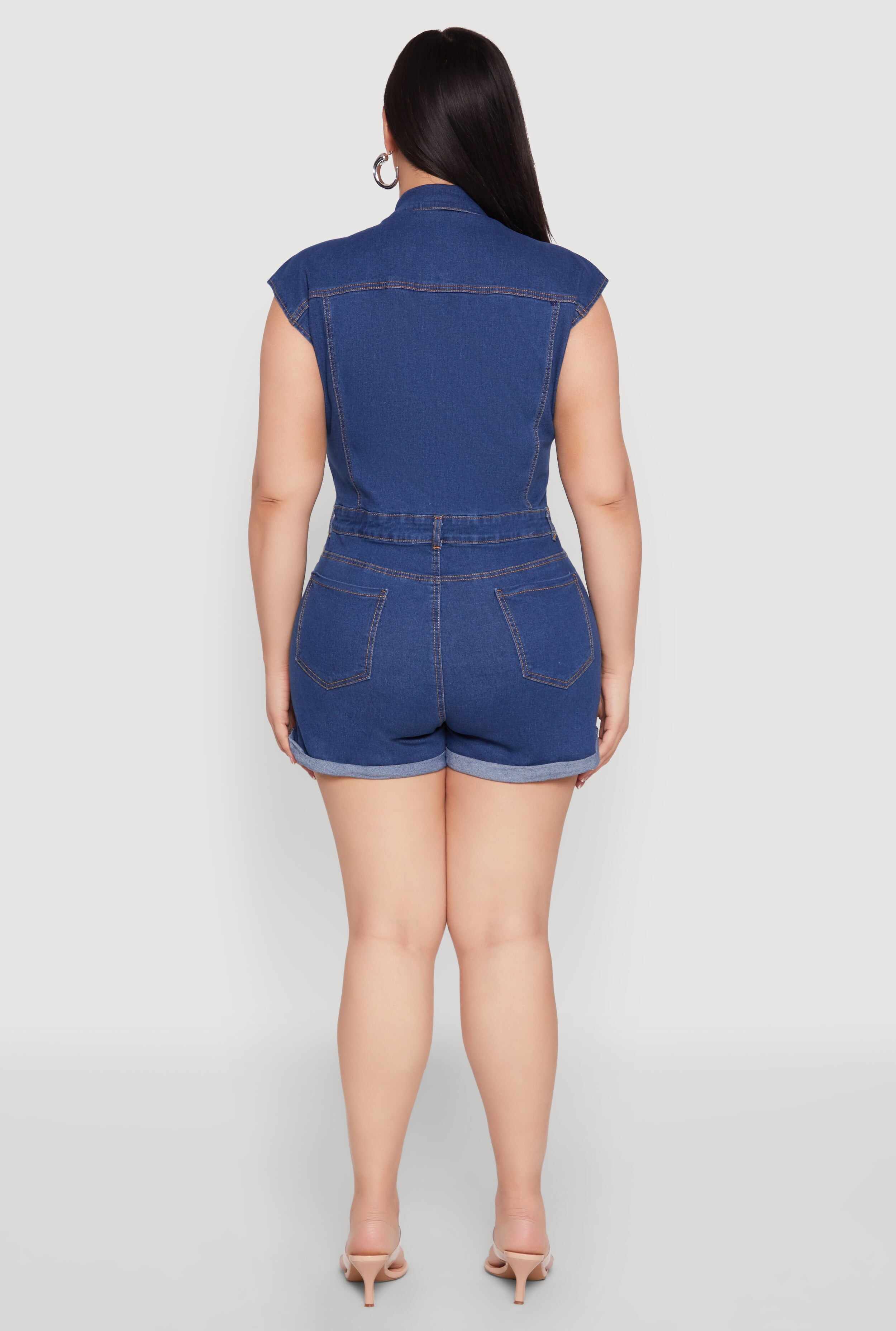 Plus Size Daisy Cargo Pocket Denim Romper