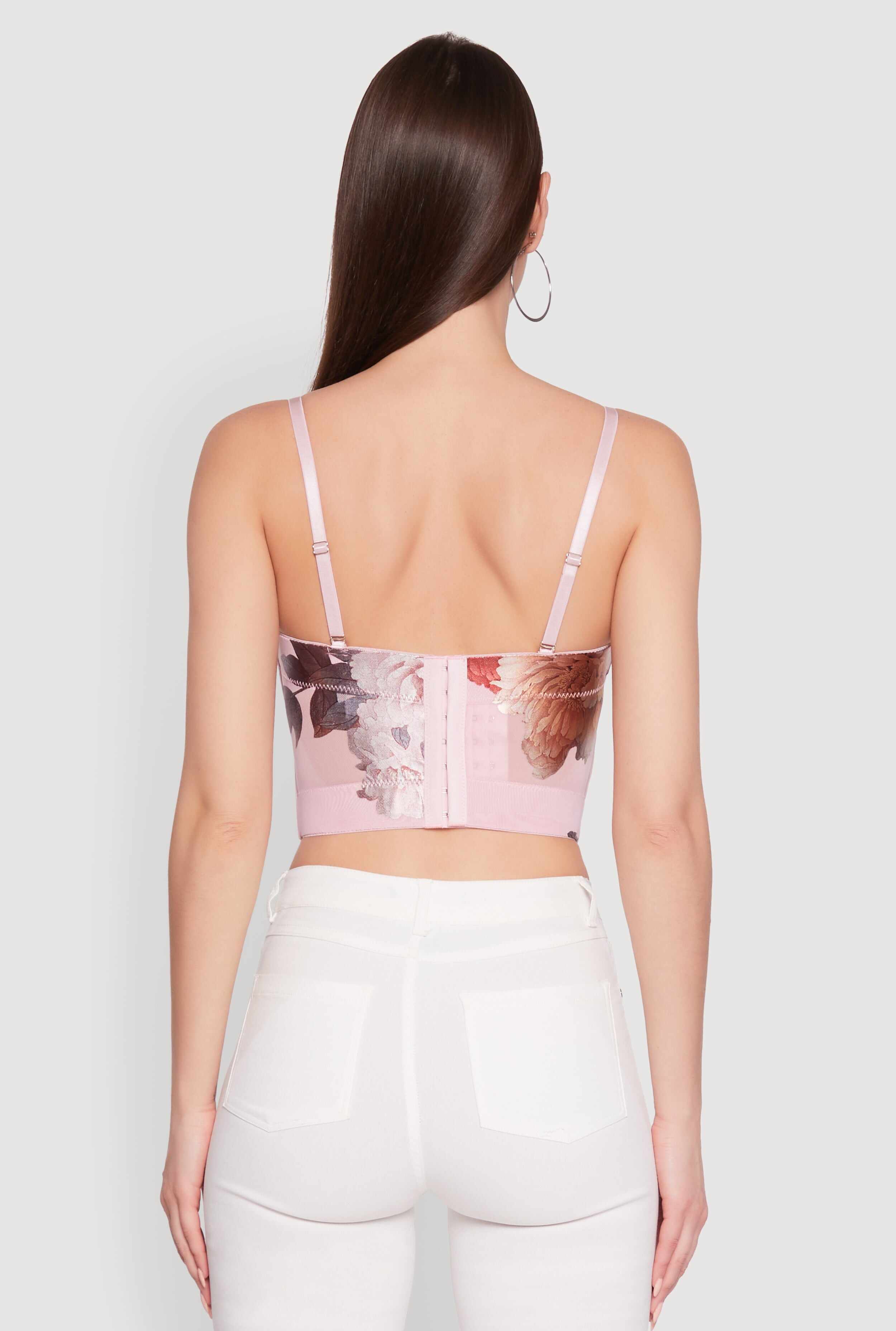 Stylish Floral Mesh Bustier Crop Top