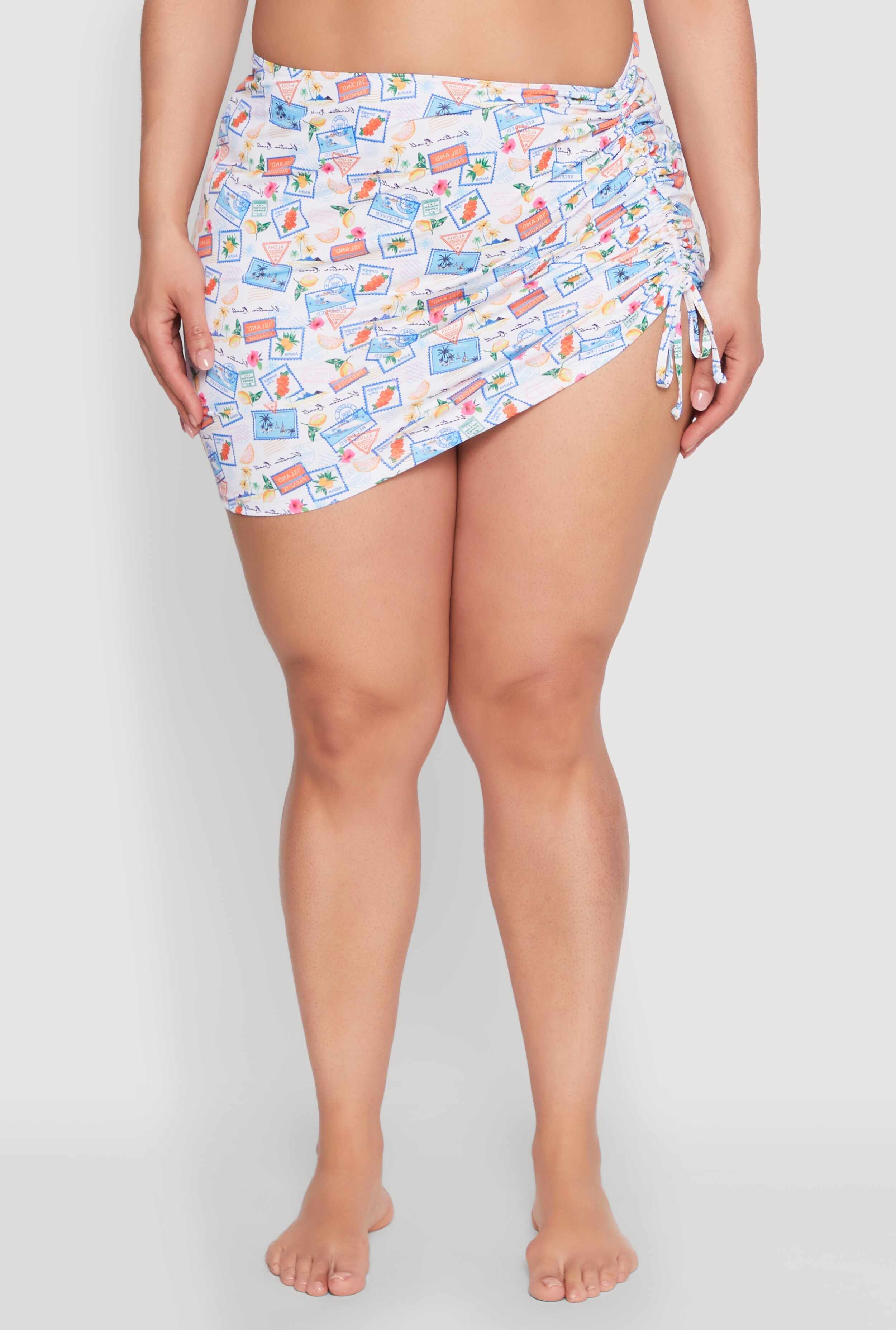 Plus Size Tropical Stamp Print Sarong Cover Up
