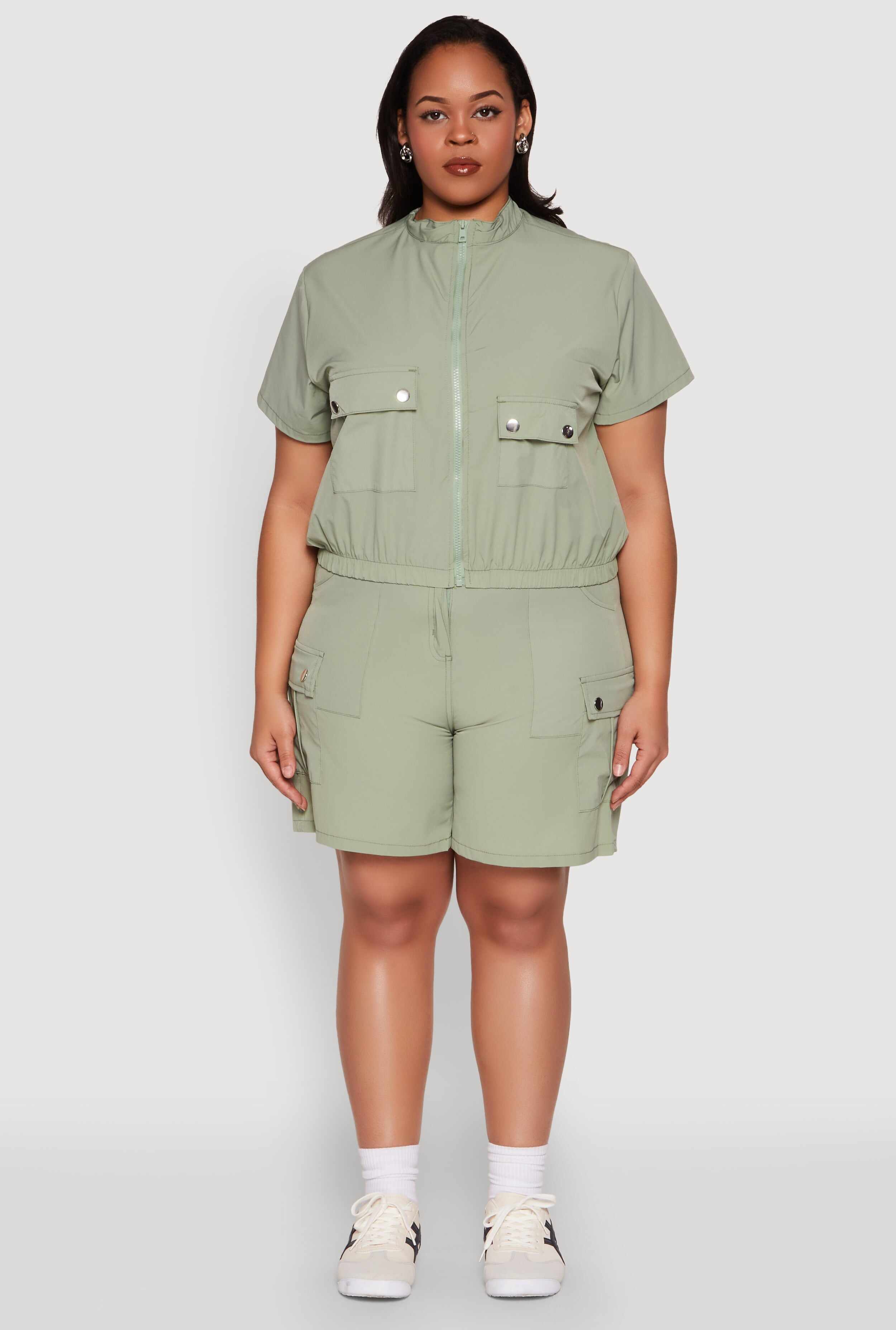 Plus Size Nylon High Waist Cargo Shorts